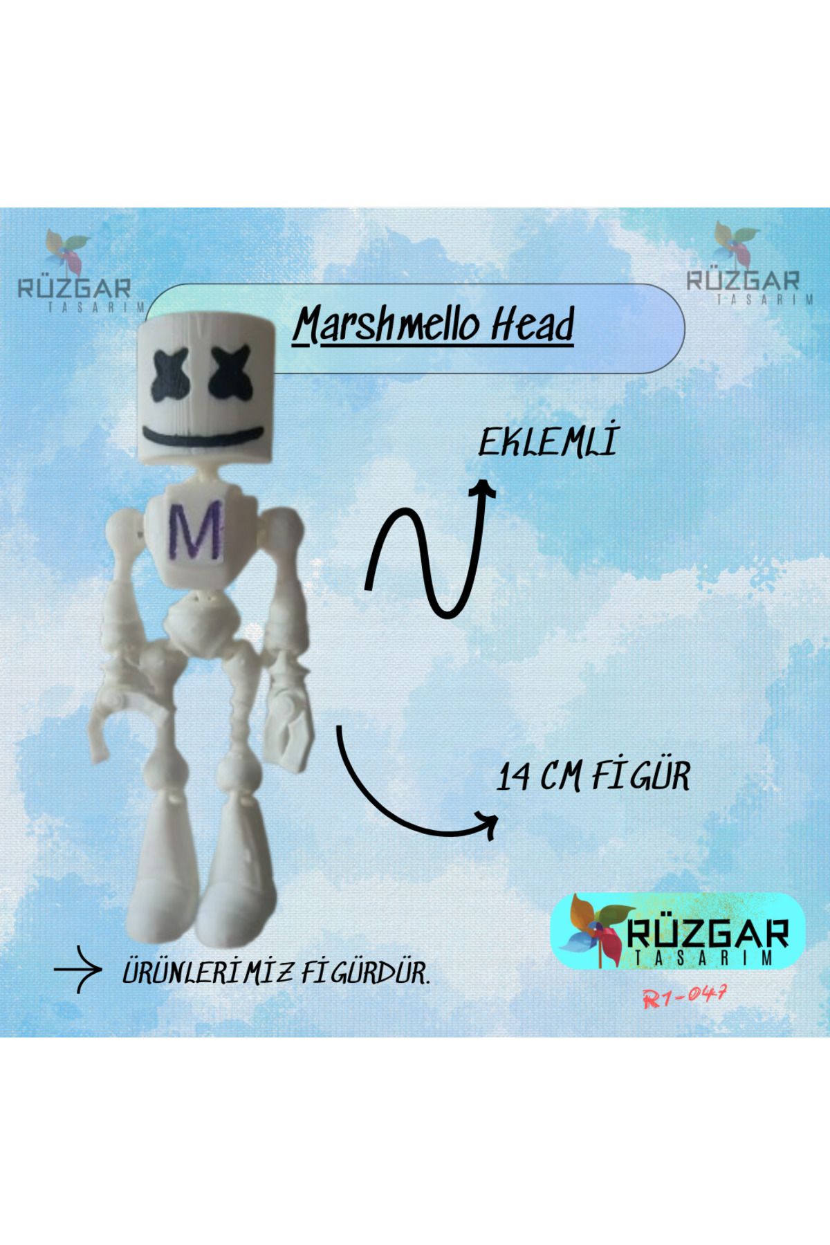 Rüzgar Tasarım Marshmello Head ROBLOX Eklemli Oyuncak 14 cm