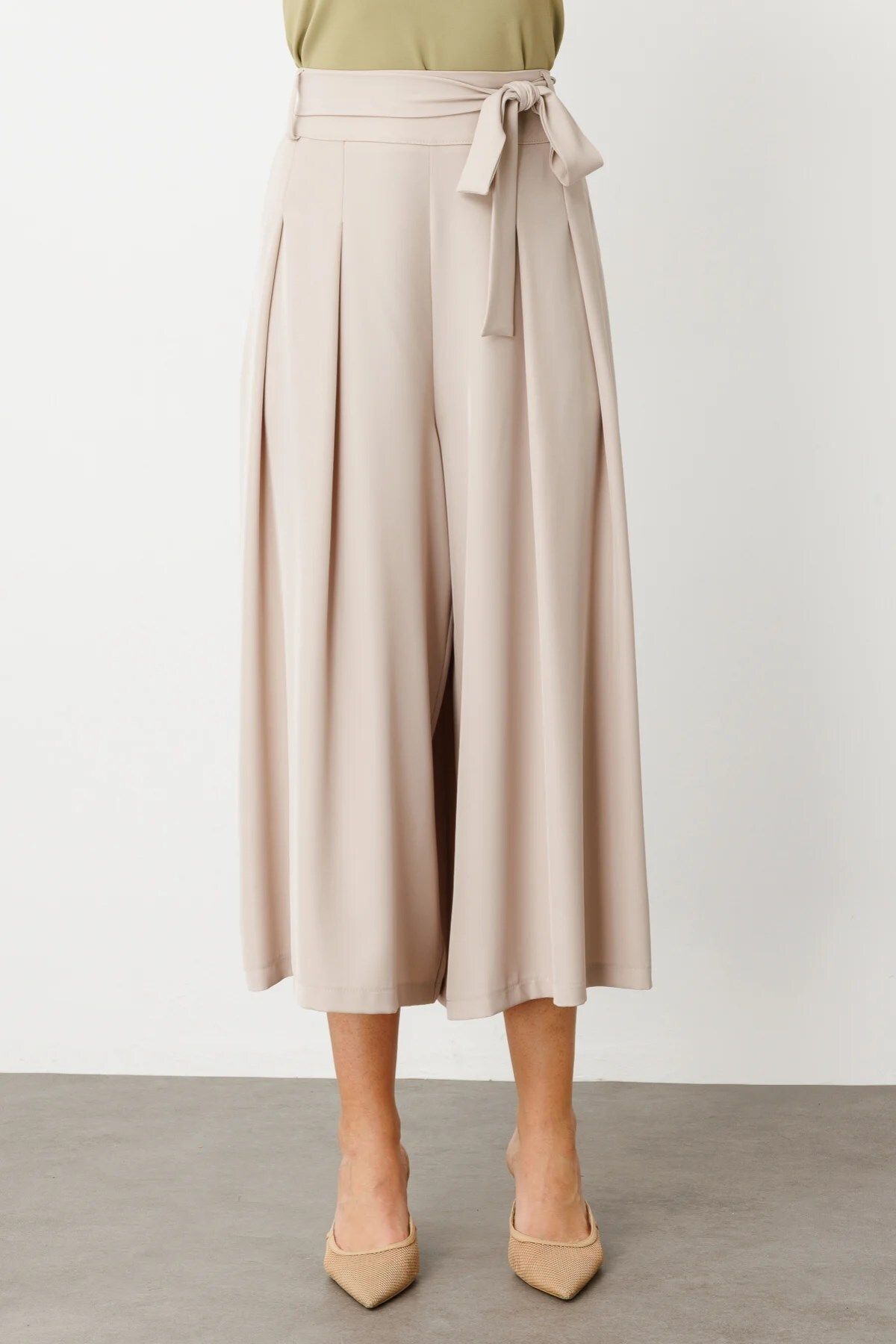 ON Beli Kuşaklı Geniş Paça Pantolon Stone 54144