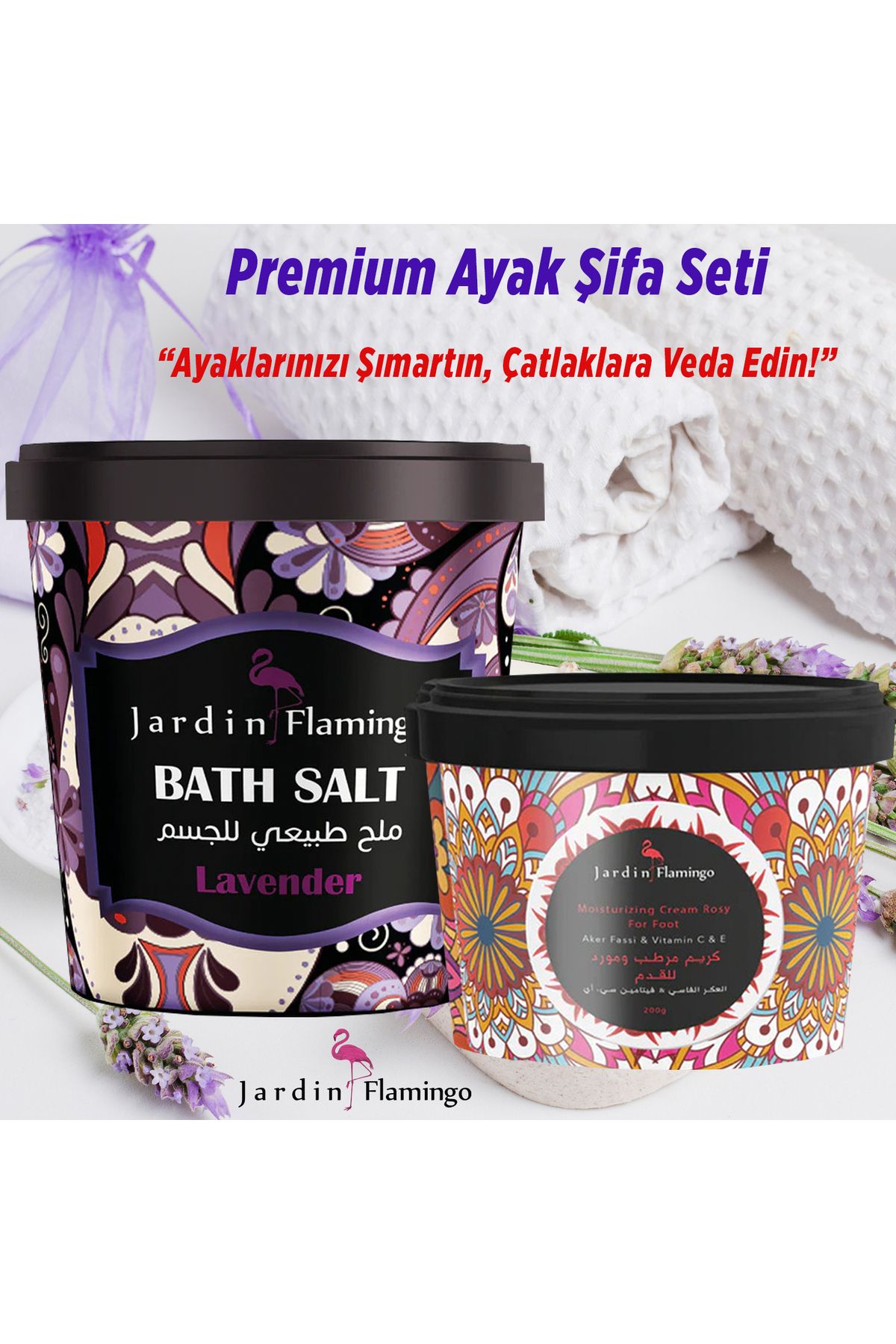 JARDİN FLAMİNGO "Jardin Flamingo Premium Ayak Bakım Seti - Çatlak Kremi & Lavanta Detoks Tuzu