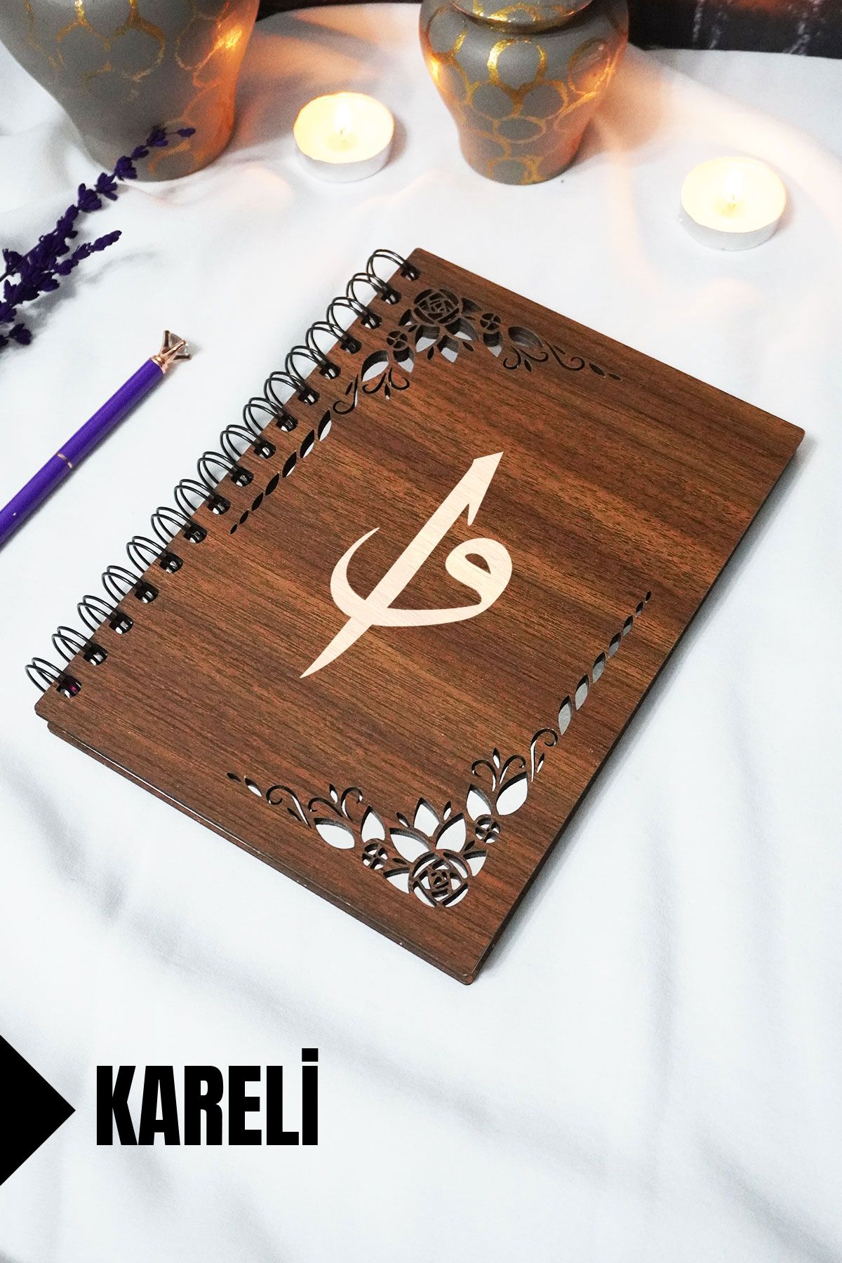 markcat Elif Vav Ahşap Kapaklı Defter - Çizgili Defter - 60 yaprak (120 sayfa) - A5 15x21 cm