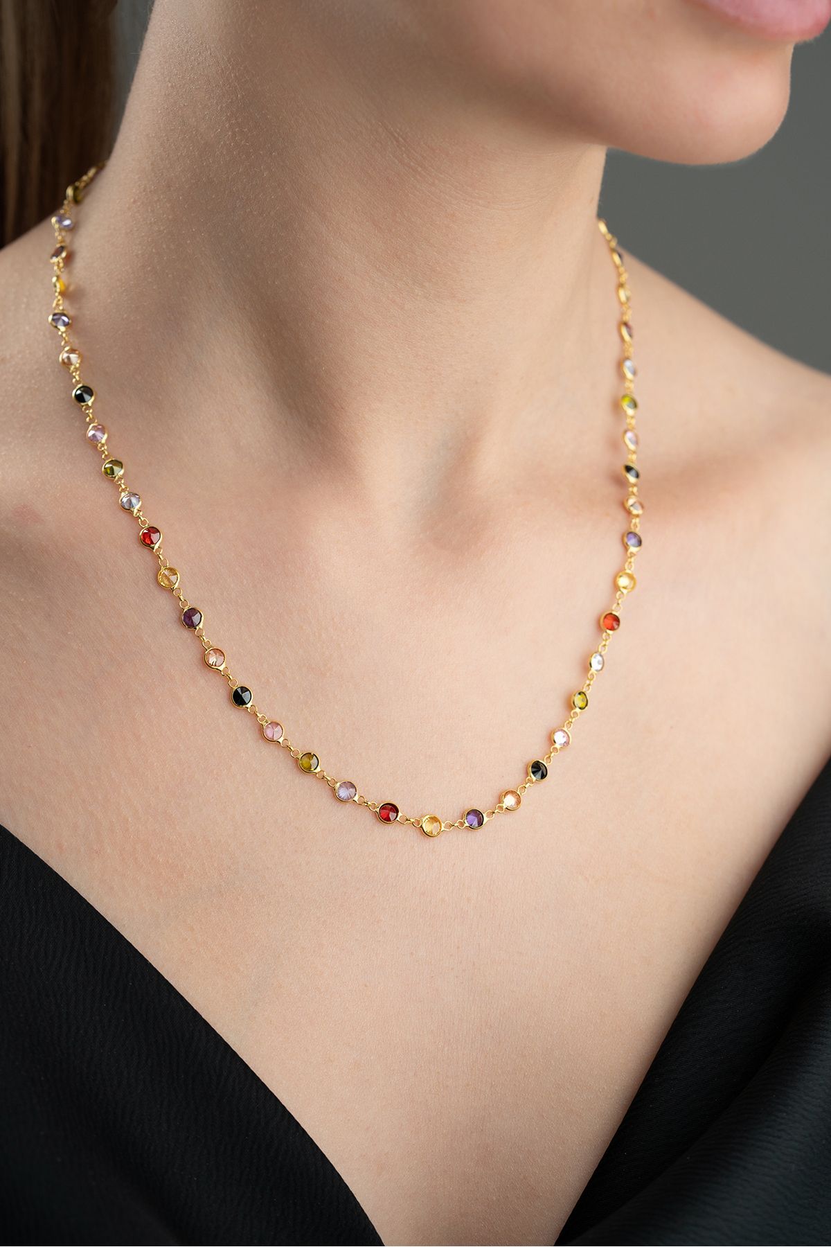 Silvano Jewelry 925 Ayar Gümüş Mix Taşlı Kolye