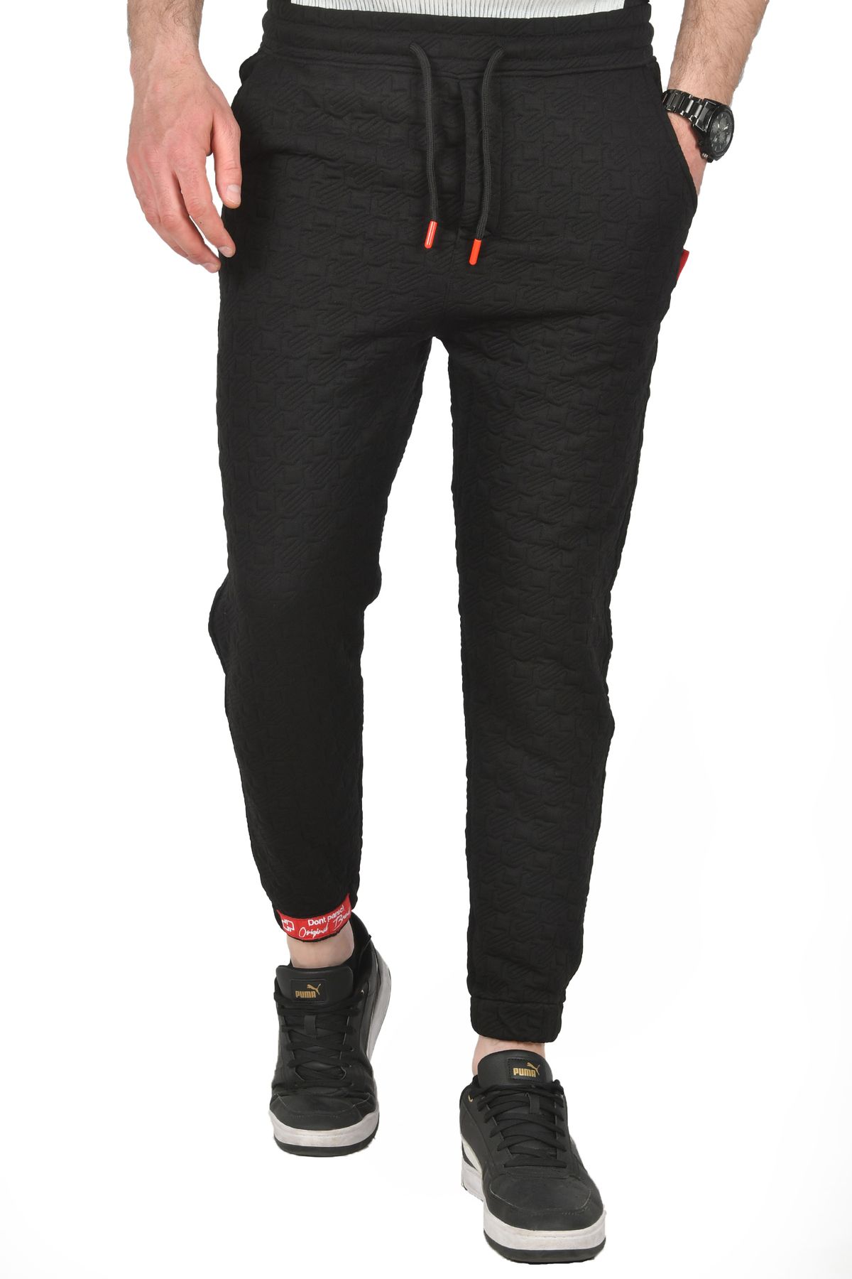 Rizz up Erkek Siyah Beli ve Paçası Lastikli Spor Pantolon Eşofman Altı 2400328