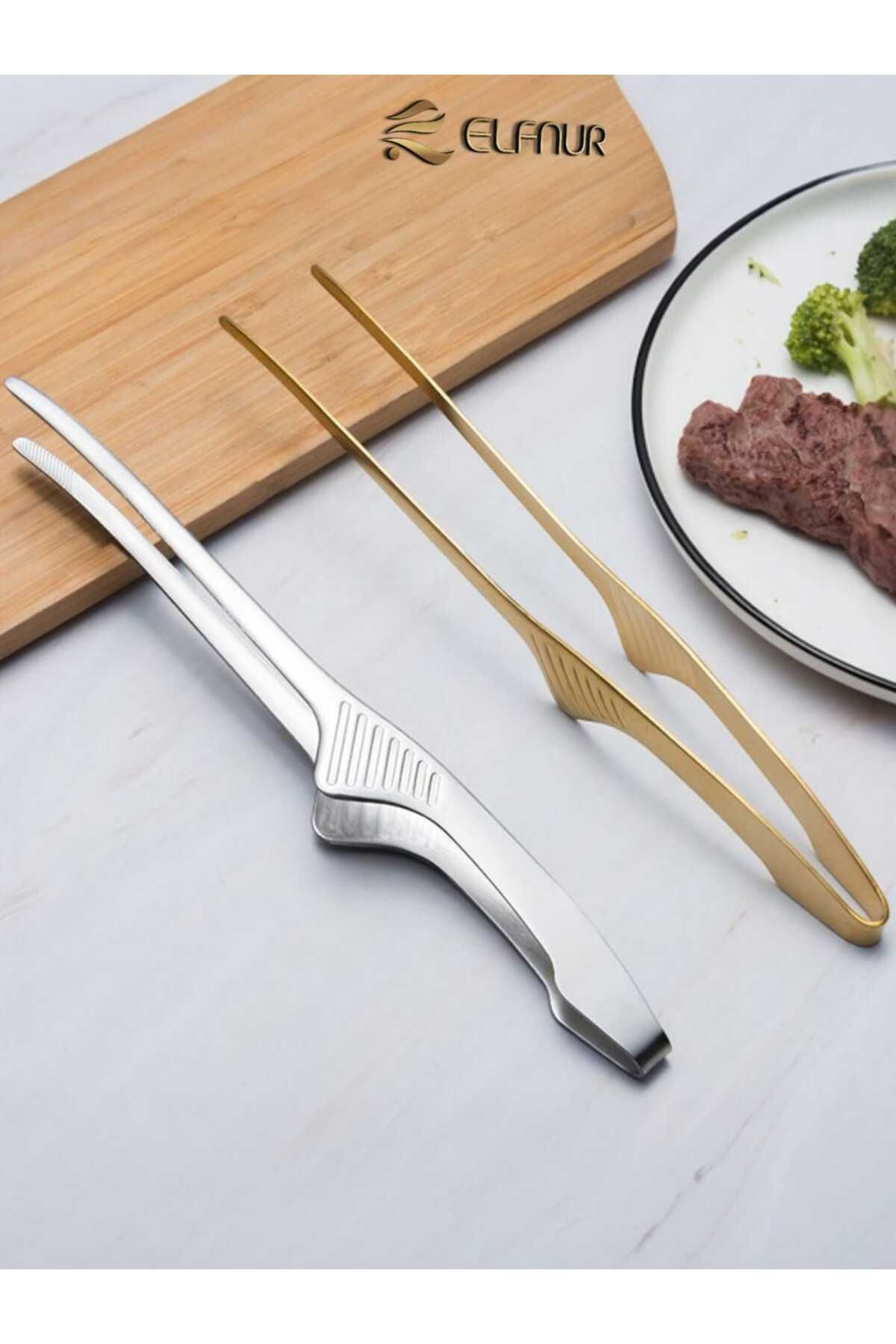 elfnur 1 Adet Paslanmaz Çelik Mangal Et Maşası Barbekü Maşa Cımbızı - Et Kızartma Maşası