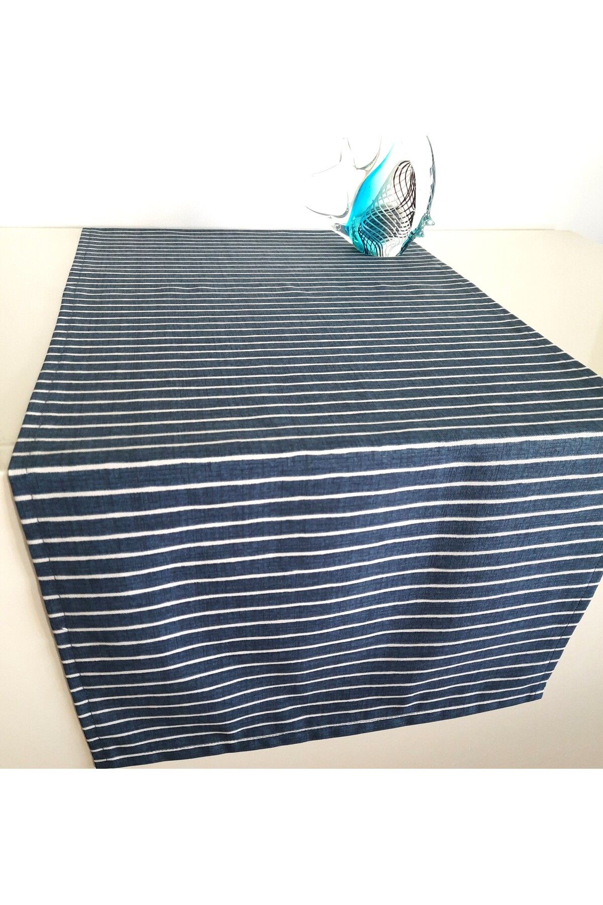 Fabric by Gülçin Koton Pamuklu Kumaş Lacivert Çizgi Desen Runner