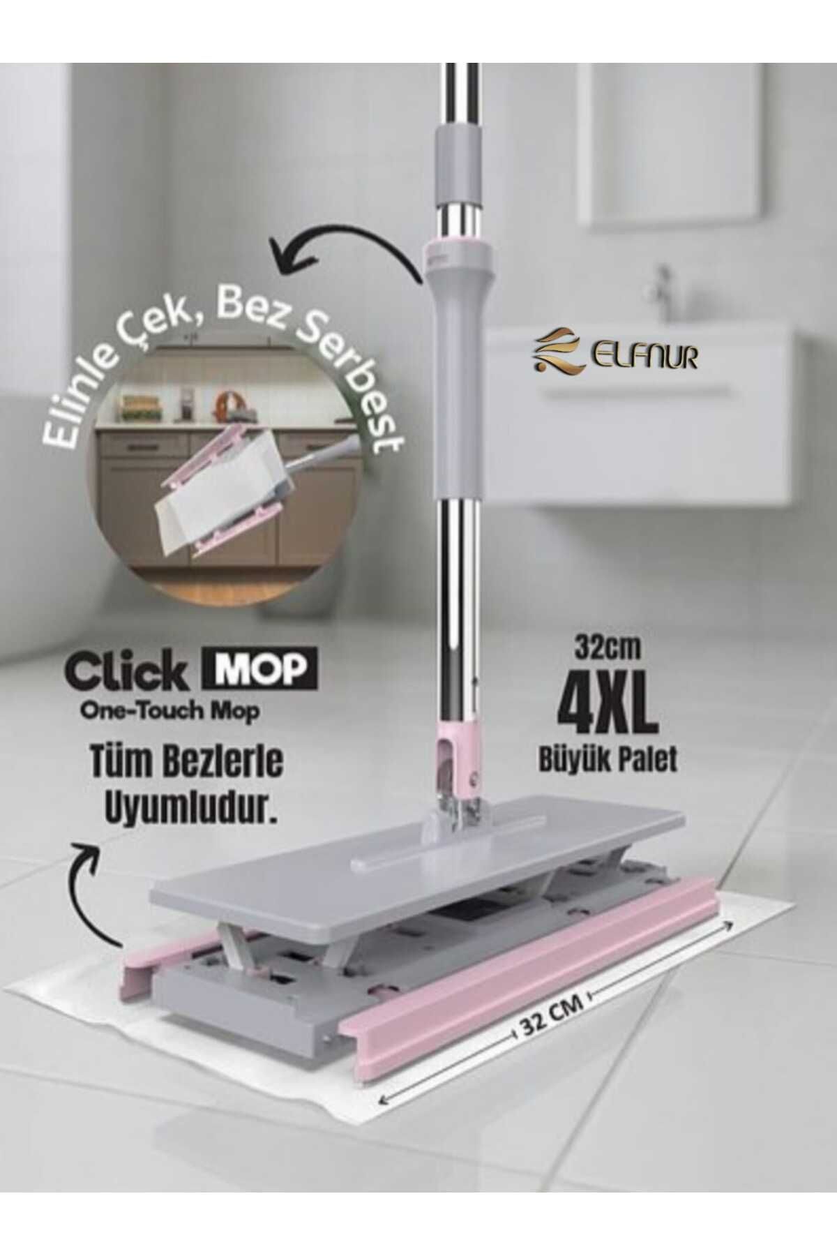 elfnur Yedek Bezli ) 32 Cm Büyük Boy Tüm Bezlere Uyumlu Click Mop Kendinden Sıkıştırmalı Paspas