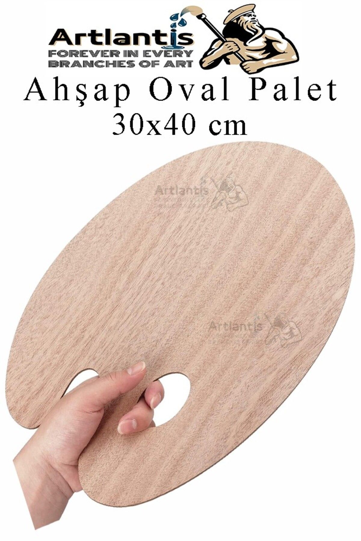 Artlantis Ahşap Oval Palet Naturel 30x40 cm 1 Adet Büyük Boy Ahşap Boya Paleti Resim Boyama Tepsisi Akrilik Gu
