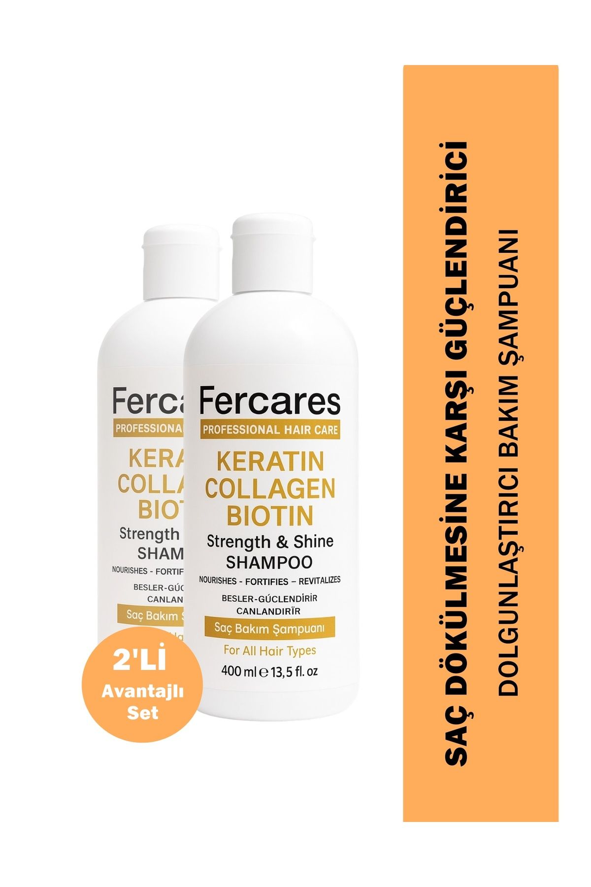 Fercares Saç Dökülmesine Karşı Hızlı Saç Uzatan Dolgunlaştırıcı Besleyici Şampuan 2li Set