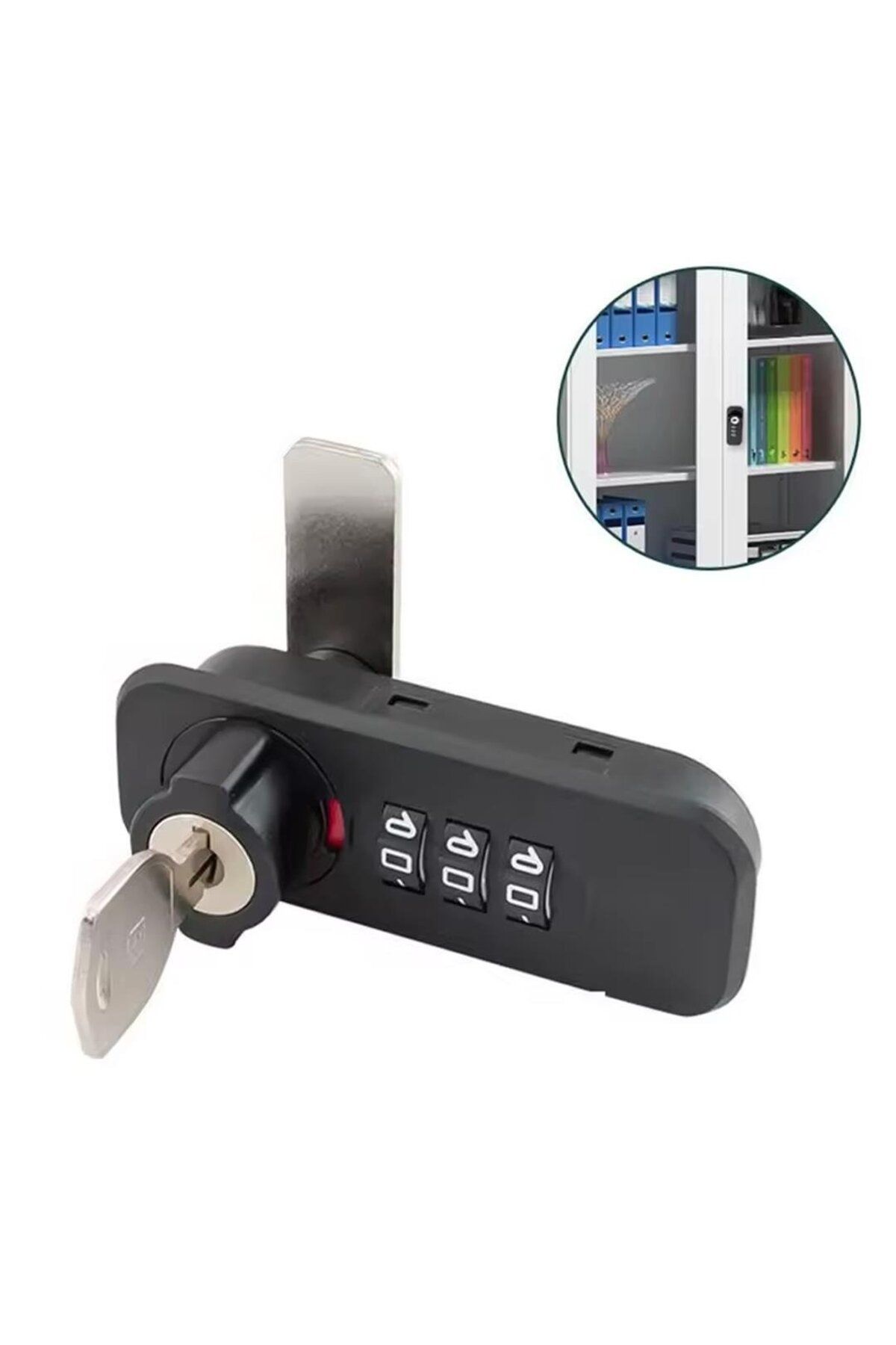 Powermaster PM-26726 3 Haneli Şifreli Ve Anahtarlı Mekanik Siyah Çekmece Dolap Kilidi (Sağ)