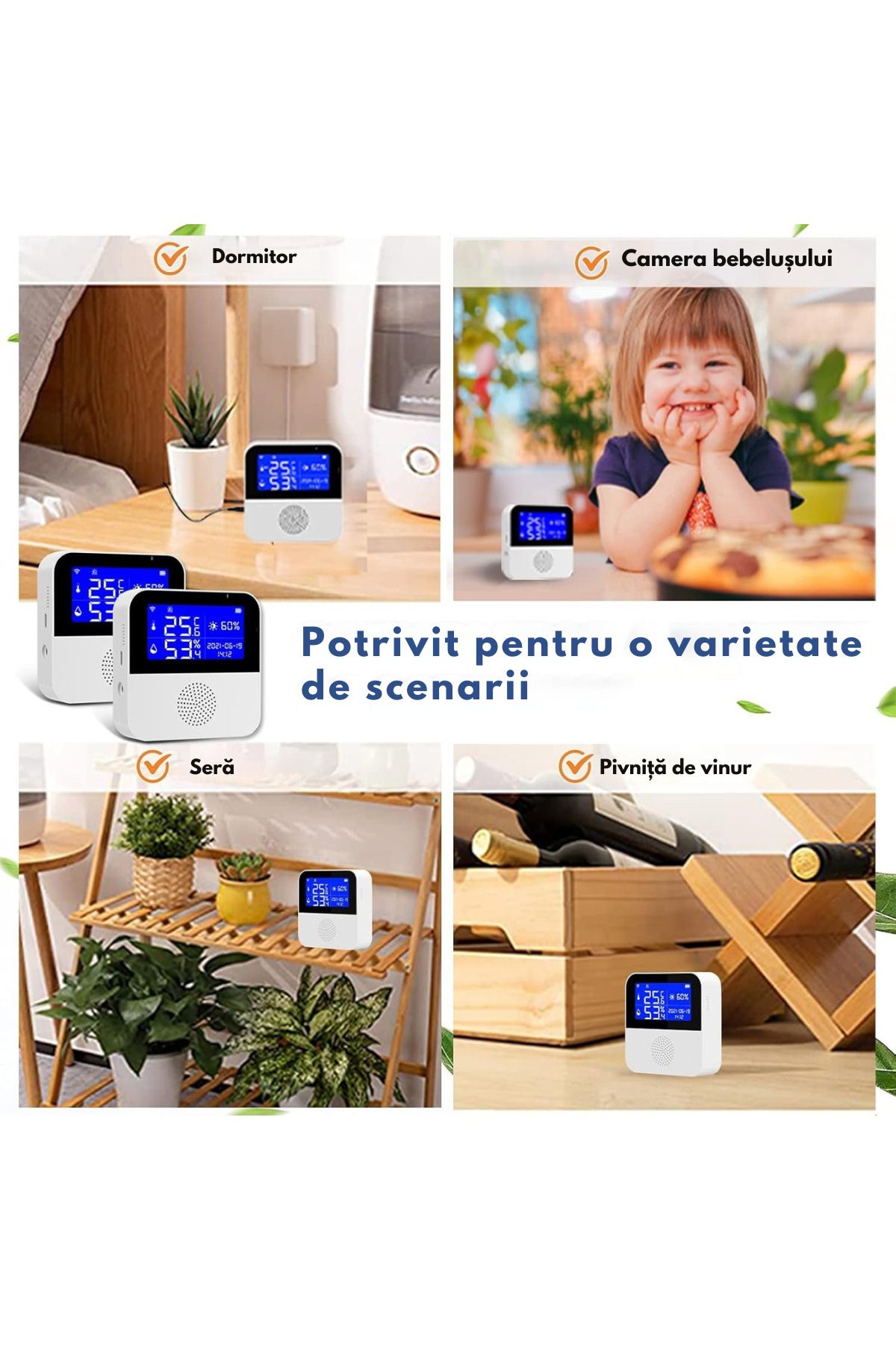 VisionHub-Senzor Temperatura, Umiditate Wifi Inteligent, Termometru Monitorizare Prin Aplicatie, Sonda Externa 7