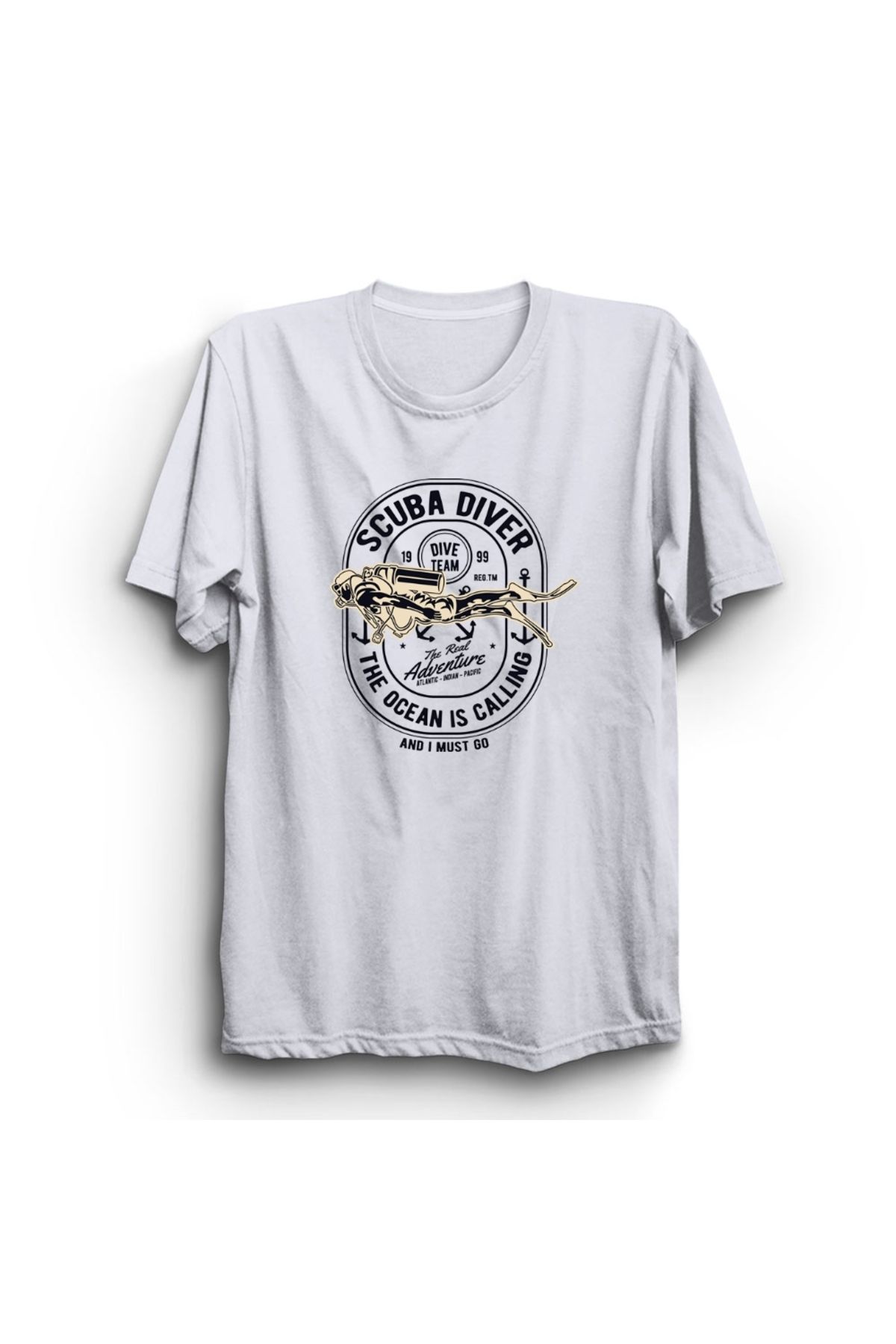 The Fame Scuba Diver, Tüplü Dalgıç, Dalış, The Ocean is Calling Baskılı, Unisex, %100 Pamuk Tişört