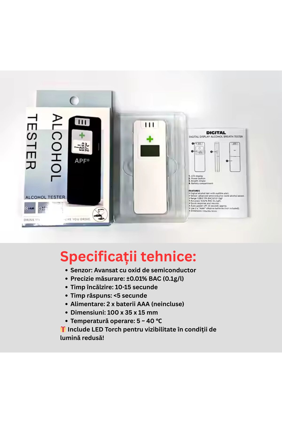 GENERAL-Alcooltest Certified NF APF, NFX 20-702 – Digital Tester with LCD Display, Accuracy 0.01% 5
