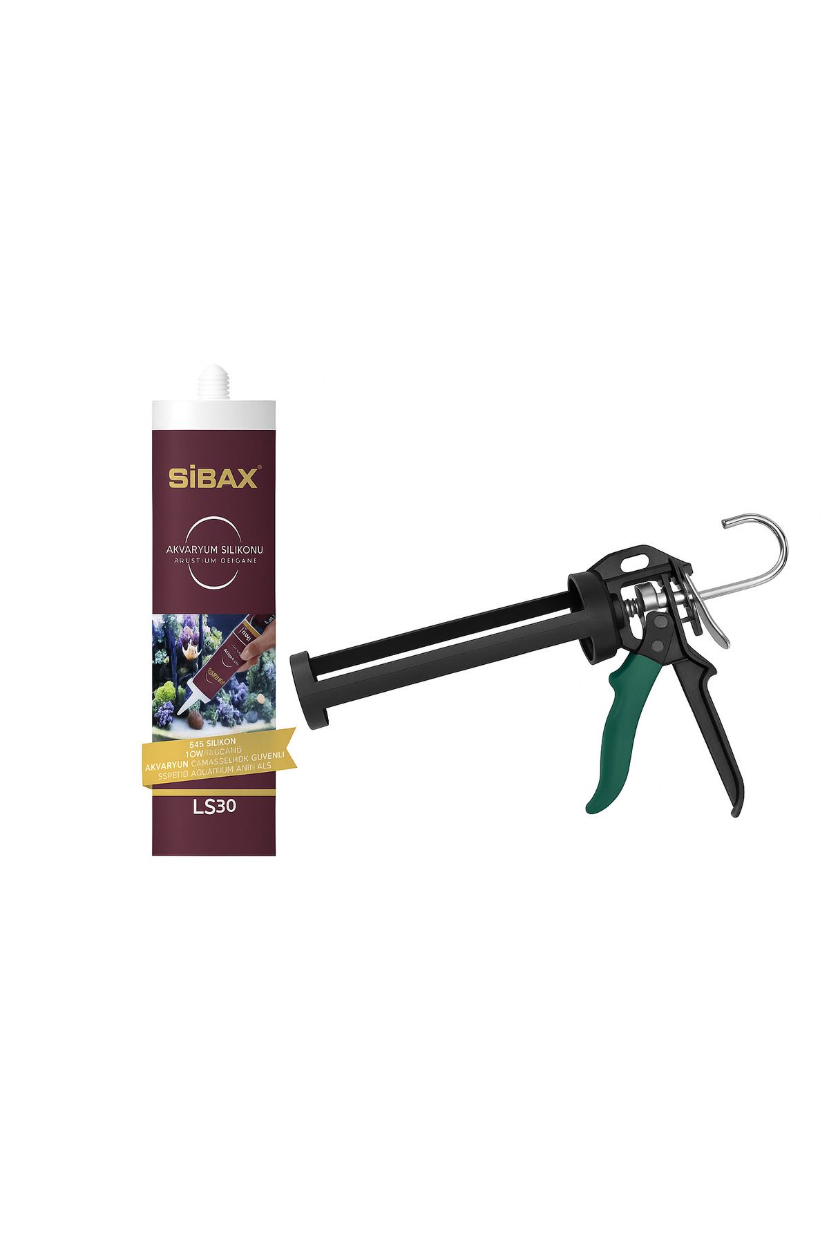 Sibax Akvaryum Silikonu 280 ml Şeffaf + Plastik Silikon Tabancası Set