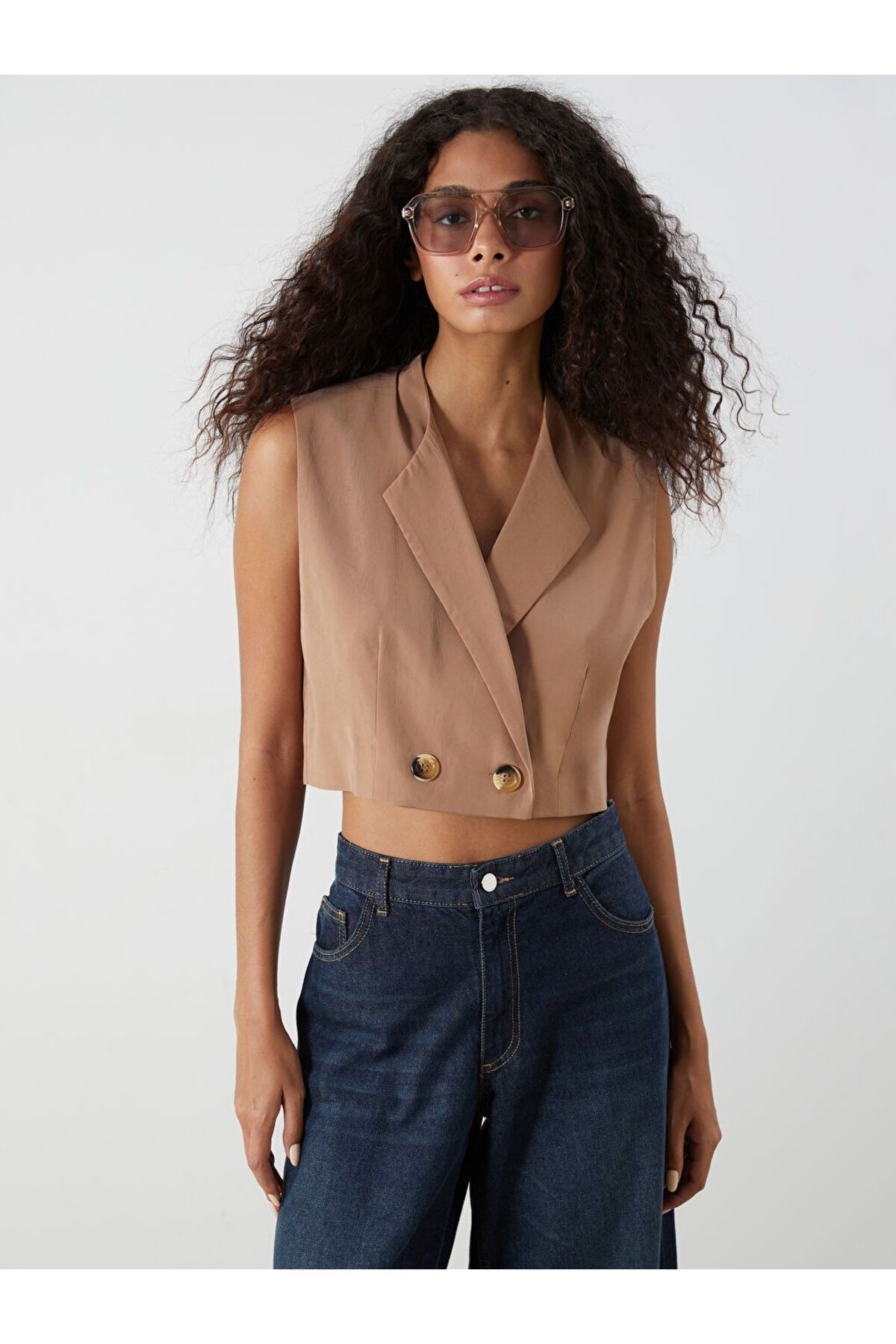 LC Waikiki XSIDE Kruvaze Yaka Crop Kadın Klasik Yelek