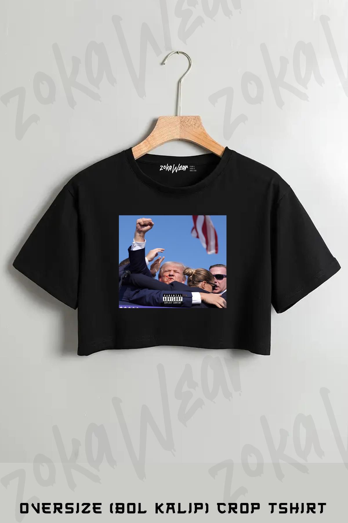 ZOKAWEAR Trump Zafer 2024 Baskılı Oversize Crop T-Shirt