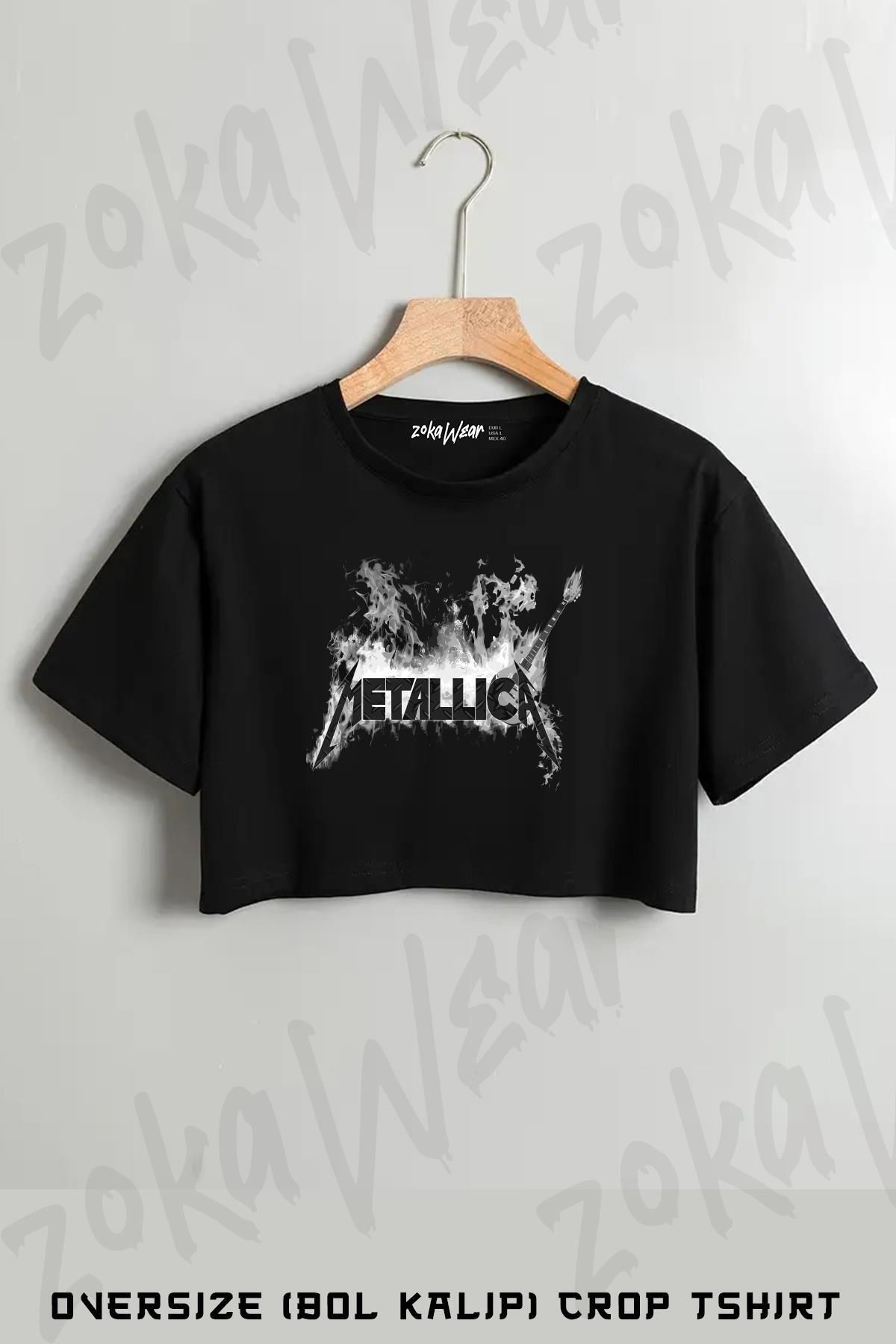 ZOKAWEAR Metallica v3 Baskılı Oversize Crop T-Shirt