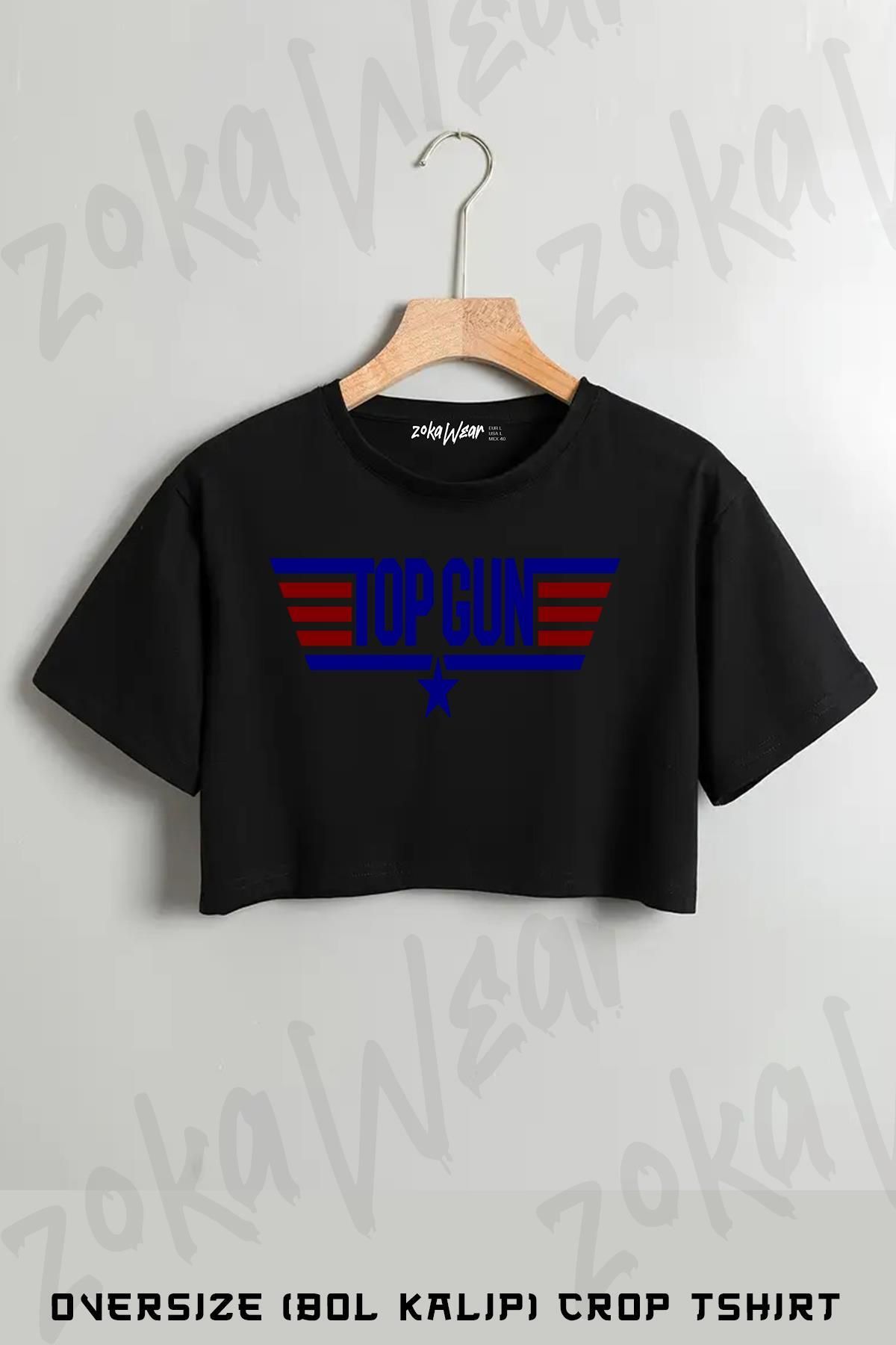 ZOKAWEAR Top Gun Baskılı Oversize Crop T-Shirt
