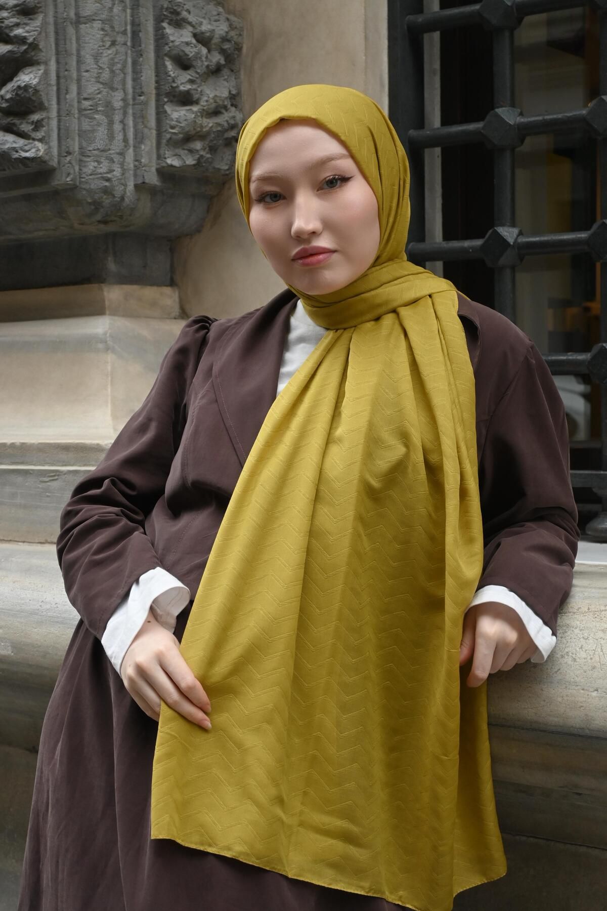 Pull Scarfs Oliv Yeşili - Zigzag Desen Bambu Jakar
