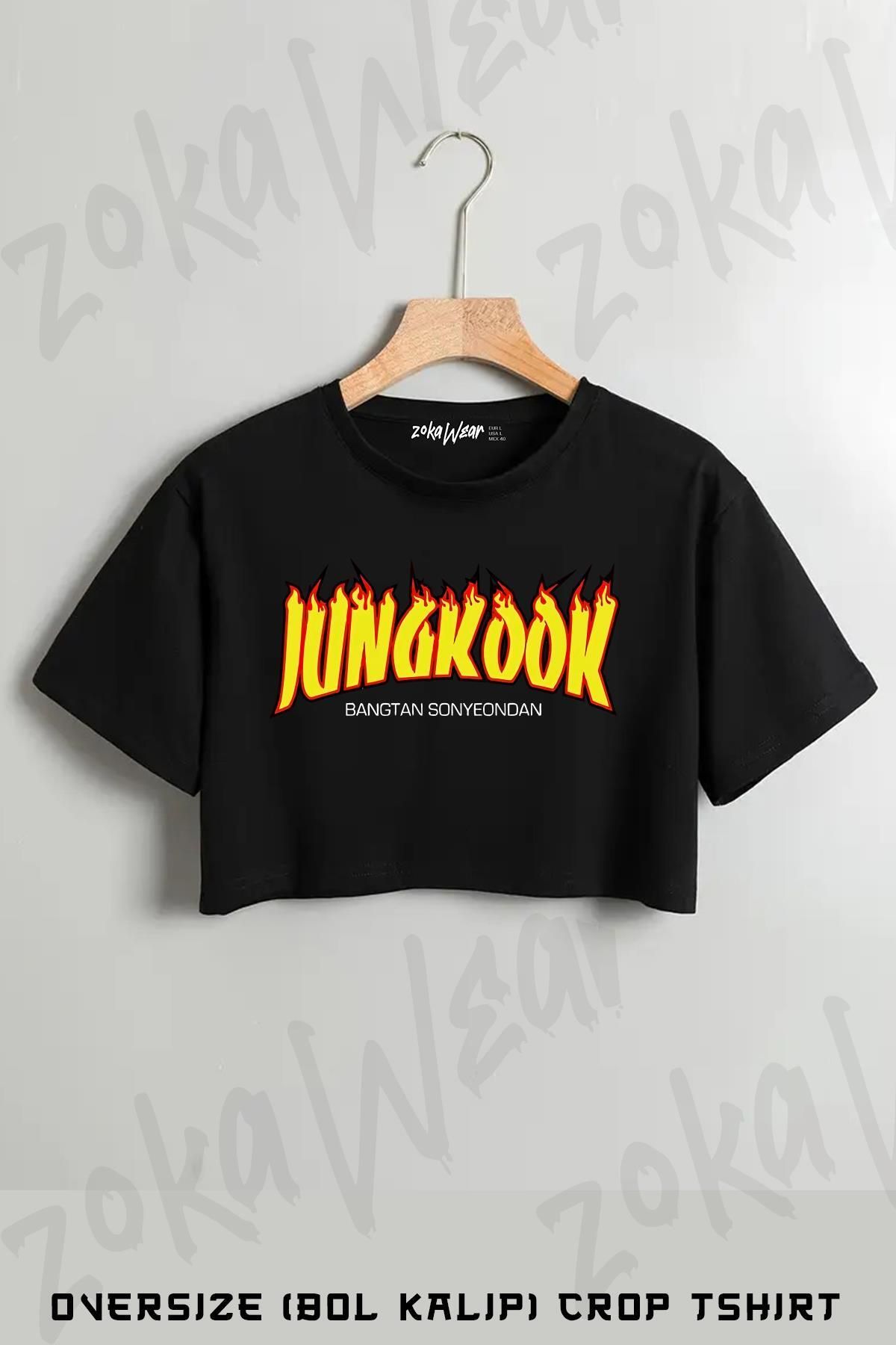 ZOKAWEAR Thrasher K Pop Jungkook Bts Baskılı Oversize Crop T-Shirt