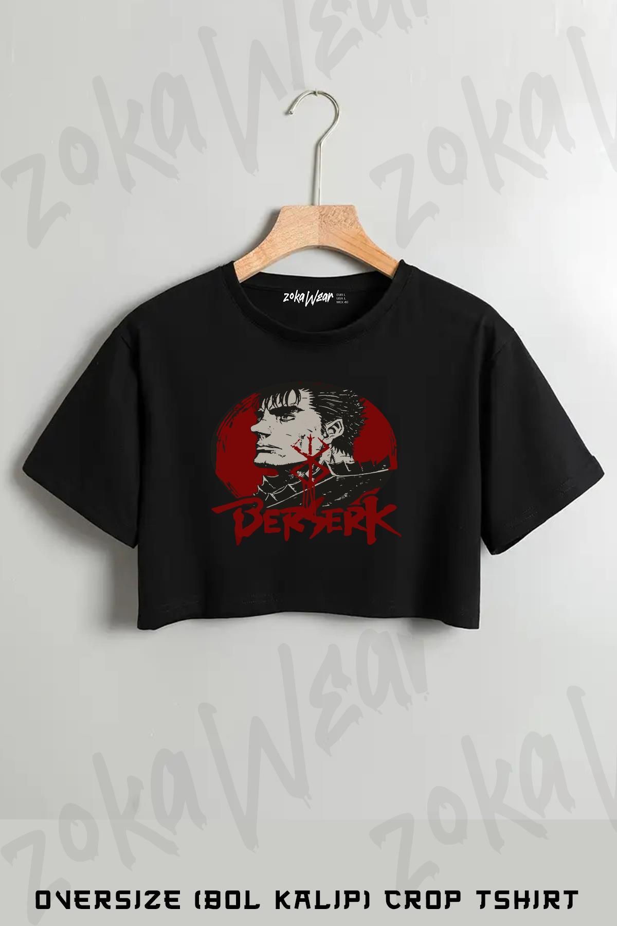 ZOKAWEAR Berserk Guts kader işareti özel anime Baskılı Oversize Crop T-Shirt