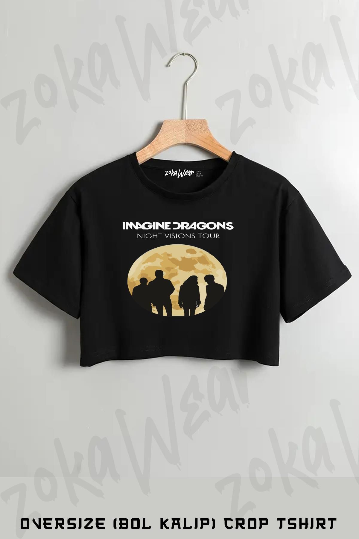 ZOKAWEAR Imagine Dragons Night Vision Baskılı Oversize Crop T-Shirt