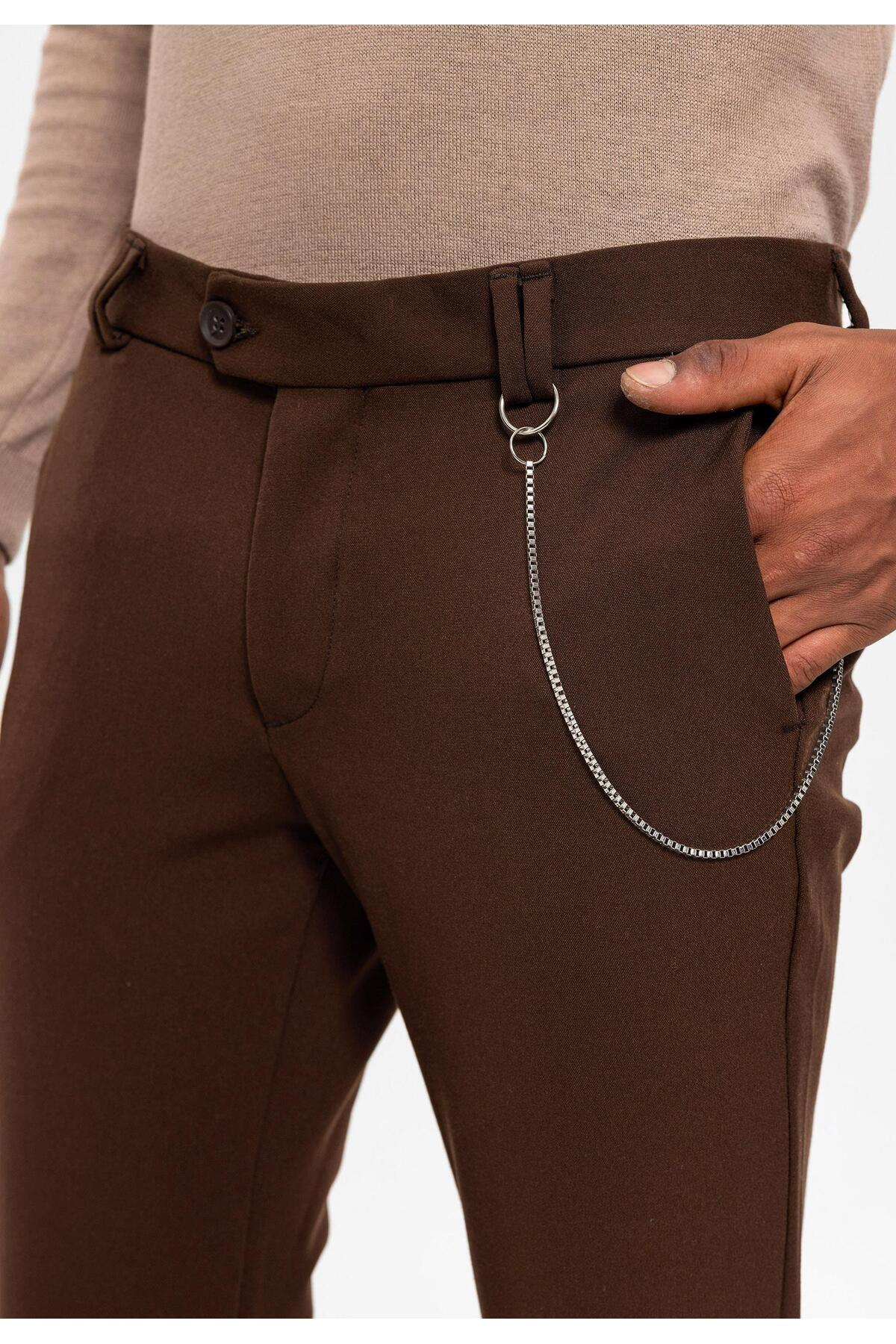 Antioch-Dark Brown Men's Slim Fit Fabric Trousers 4