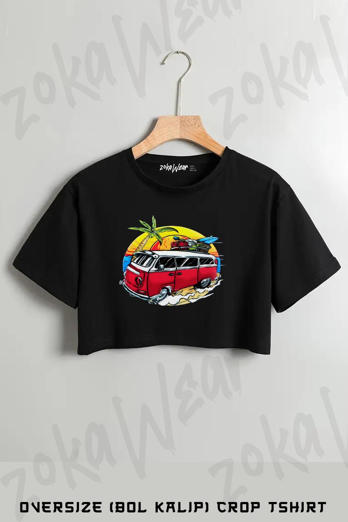 ZOKAWEAR Yaz Vosvos Tatil Baskılı Oversize Crop T-Shirt