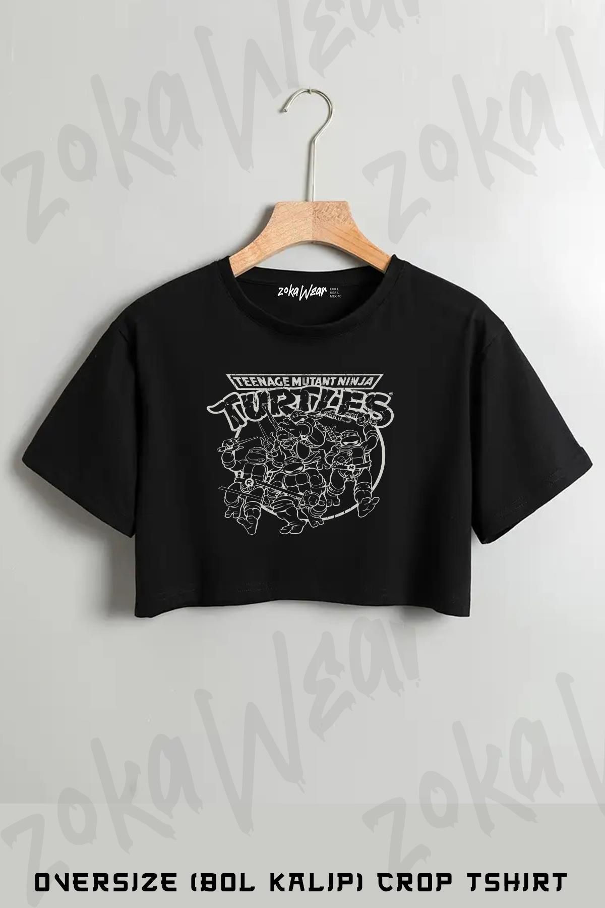 ZOKAWEAR Teenage Mutant Ninja Turtles Line Art Group Shot Baskılı Oversize Crop T-Shirt