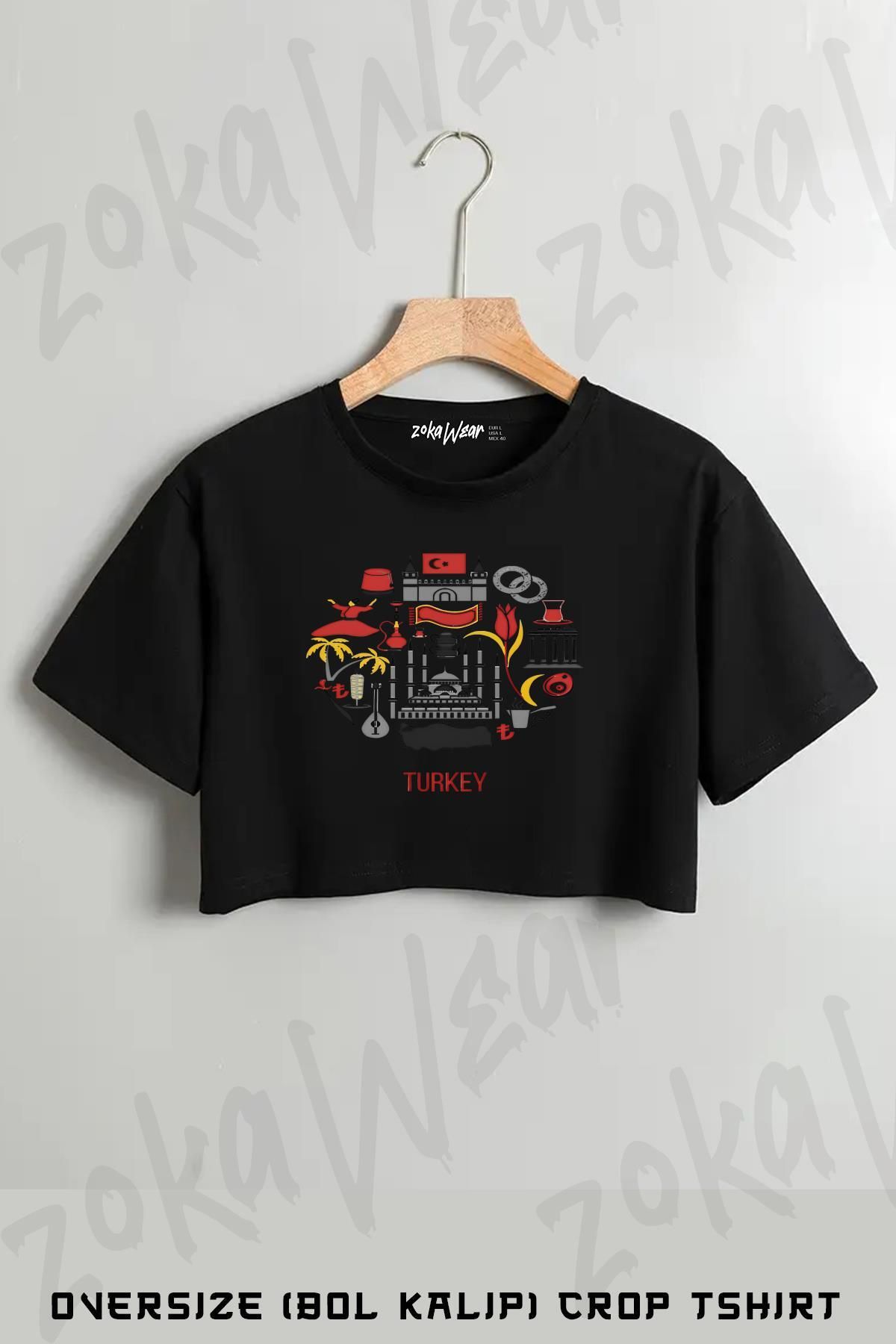 ZOKAWEAR Türkiye Baskılı Oversize Crop T-Shirt