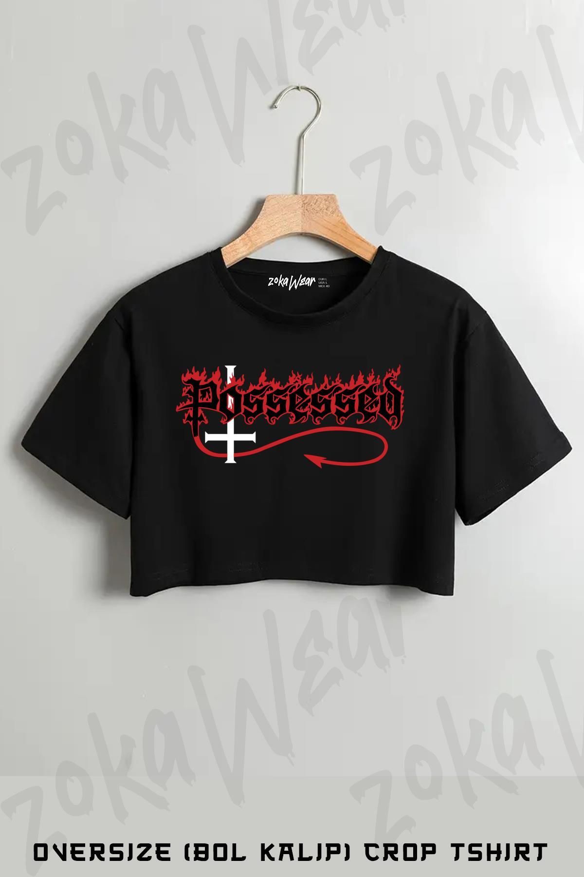 ZOKAWEAR Possessed Baskılı Oversize Crop T-Shirt