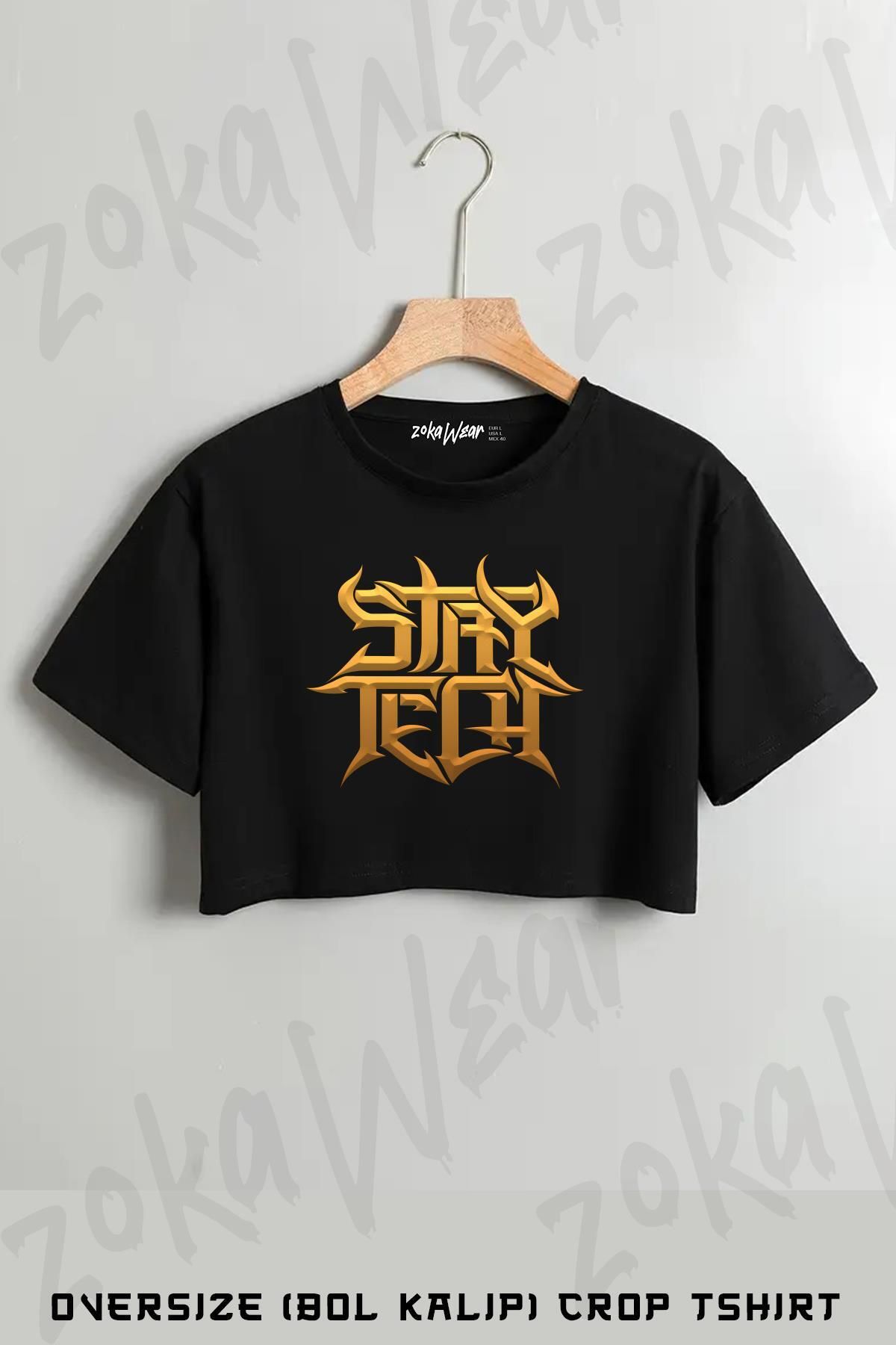 ZOKAWEAR Archspire Stay Tech Baskılı Oversize Crop T-Shirt