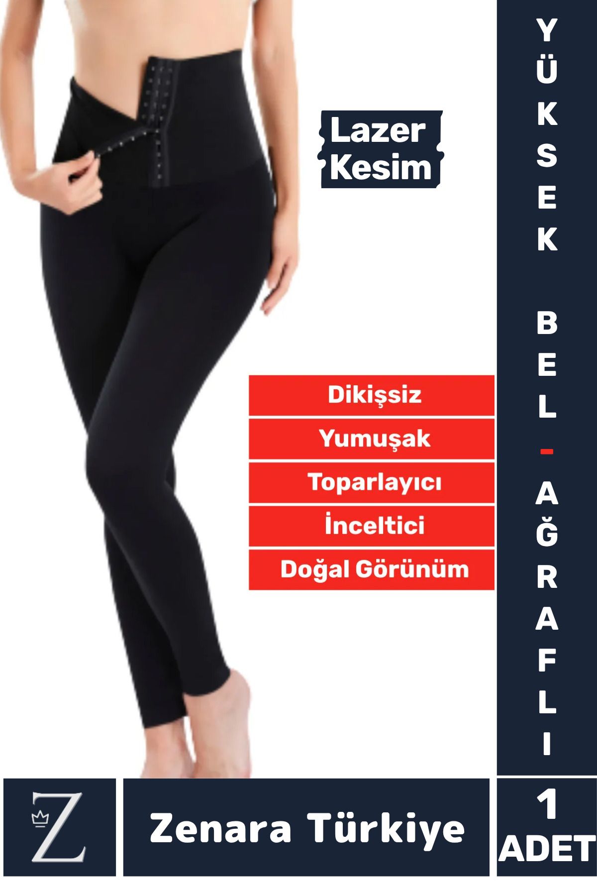Zenara Gündelik Doğal Görünüm 2 Beden İncelten Vücut Toparlayan LAZER KESİM Yüksek Bel Ağraflı Korseli TAYT