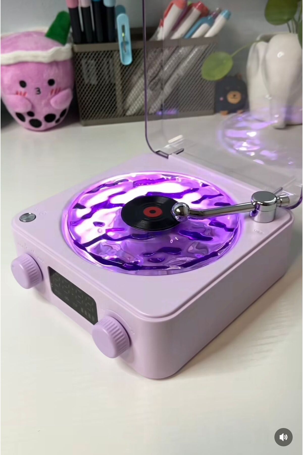 İMEXTECH Waves Nostalji Plak Görünümlü Bluetooth Hoparlör 3D Ses Dalgası Retro Müzik Plak Gece Lambası