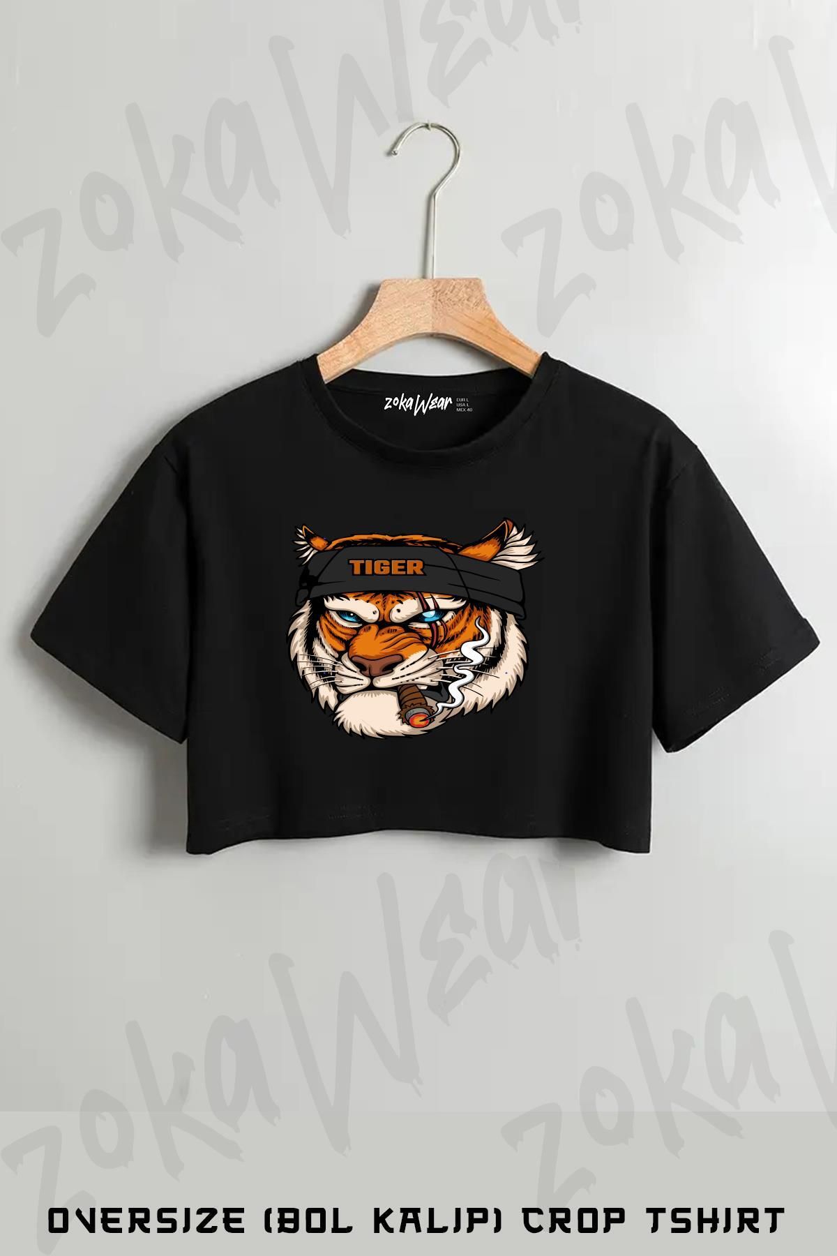 ZOKAWEAR Tiger Kaplan Dövüşçü Karete v2 Baskılı Oversize Crop T-Shirt
