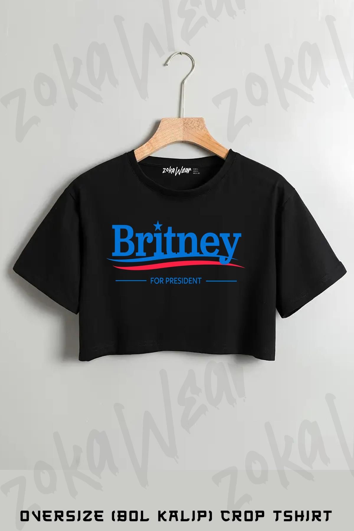ZOKAWEAR Britney 4 President Baskılı Oversize Crop T-Shirt
