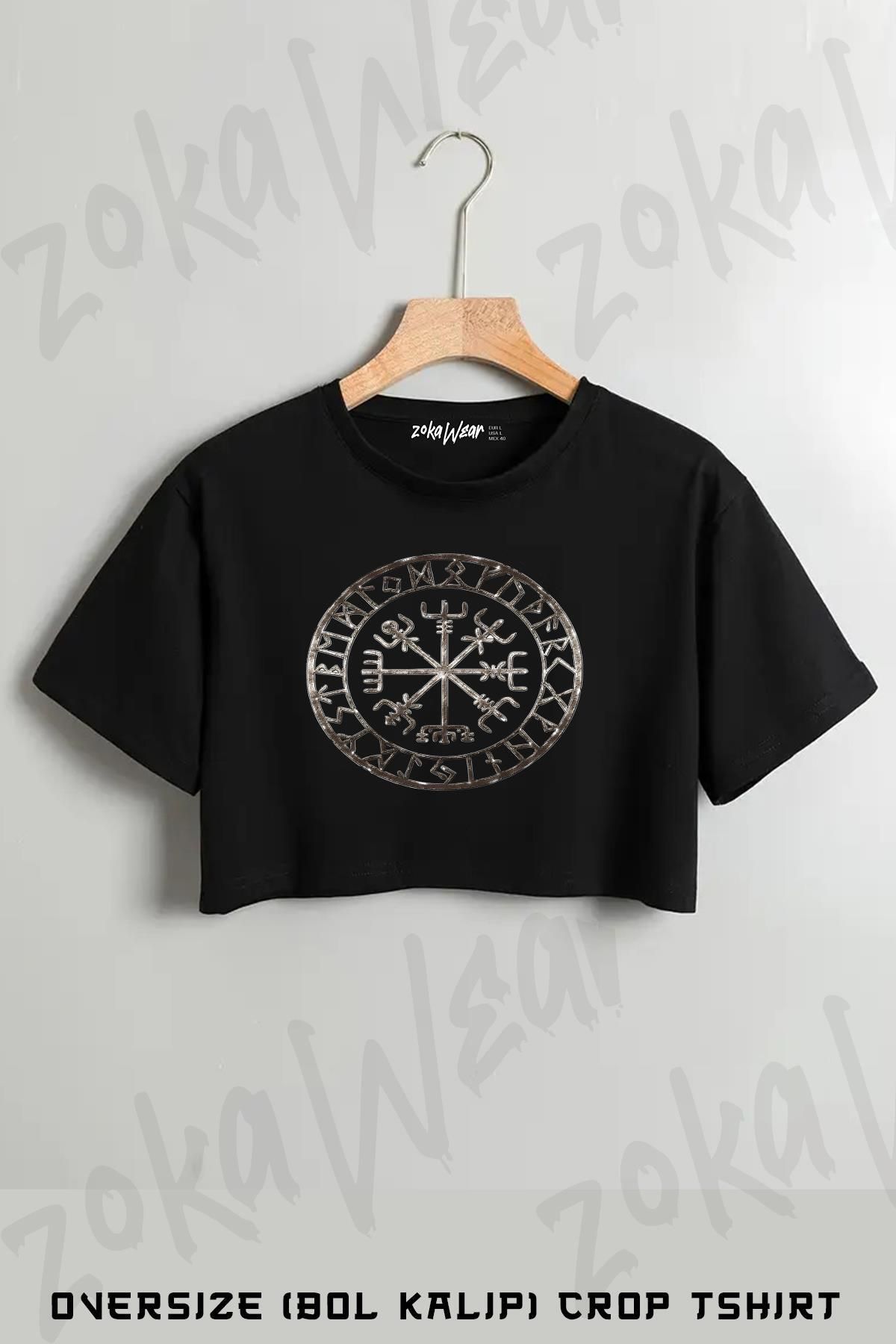 ZOKAWEAR Viking Seal Baskılı Oversize Crop T-Shirt