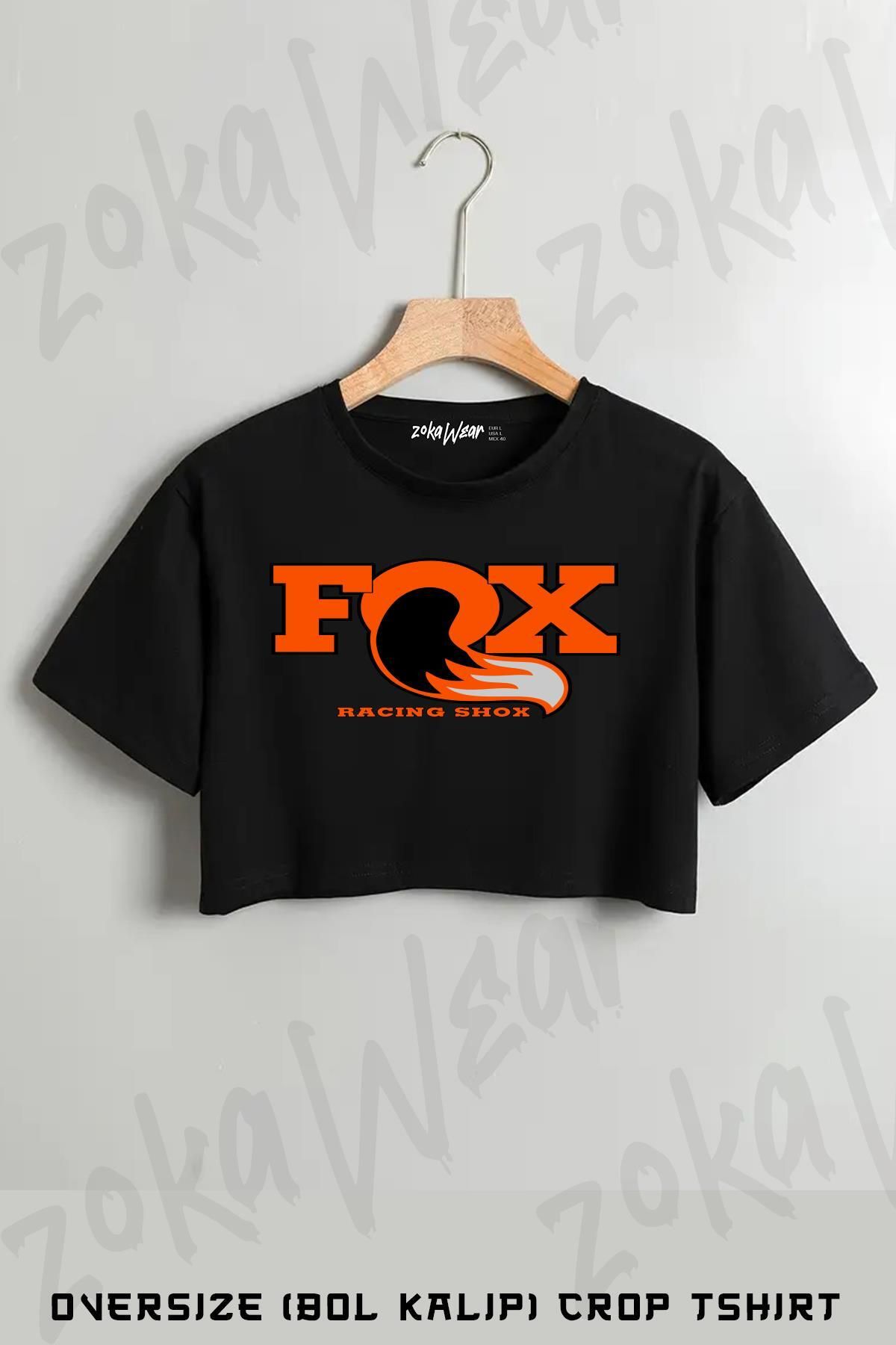 ZOKAWEAR Fox Racing Shox Orange Baskılı Oversize Crop T-Shirt