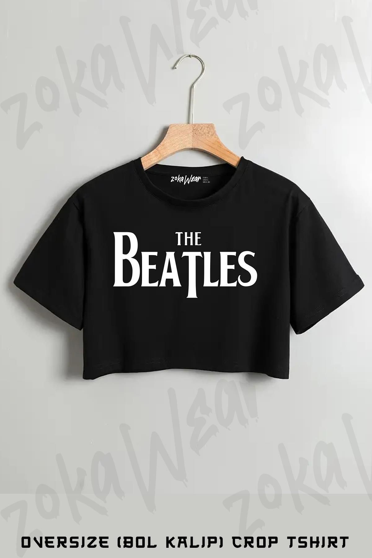 ZOKAWEAR Logo The Beatles Baskılı Oversize Crop T-Shirt