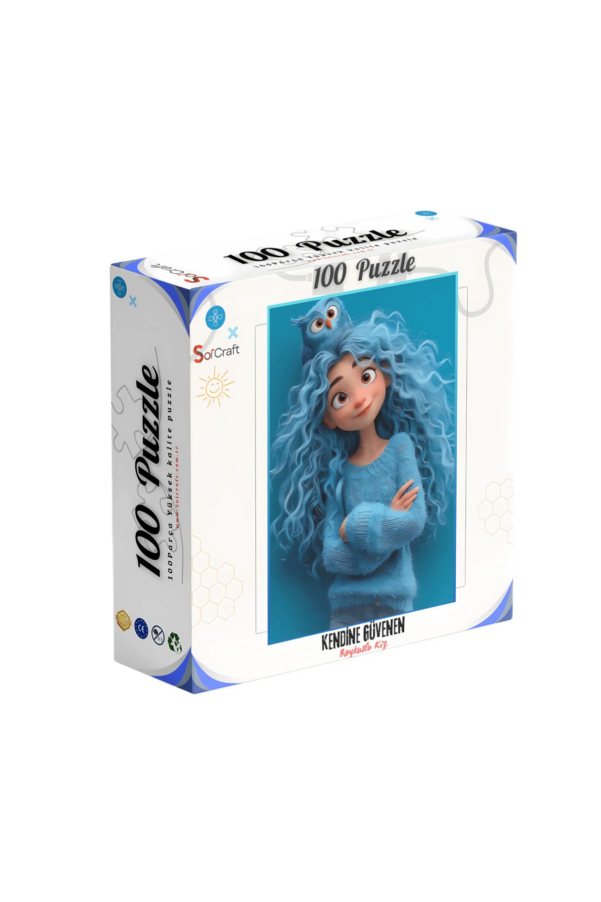 Soi Craft 100 Parça Puzzle Çift Tasarım Tek Kutu Mavi Baykuşla Kız