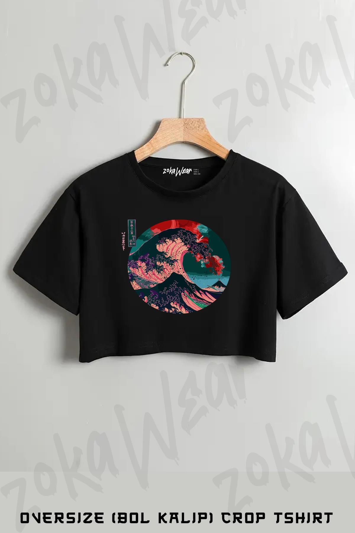 ZOKAWEAR The Great Wave Off Kanagawa Baskılı Oversize Crop T-Shirt