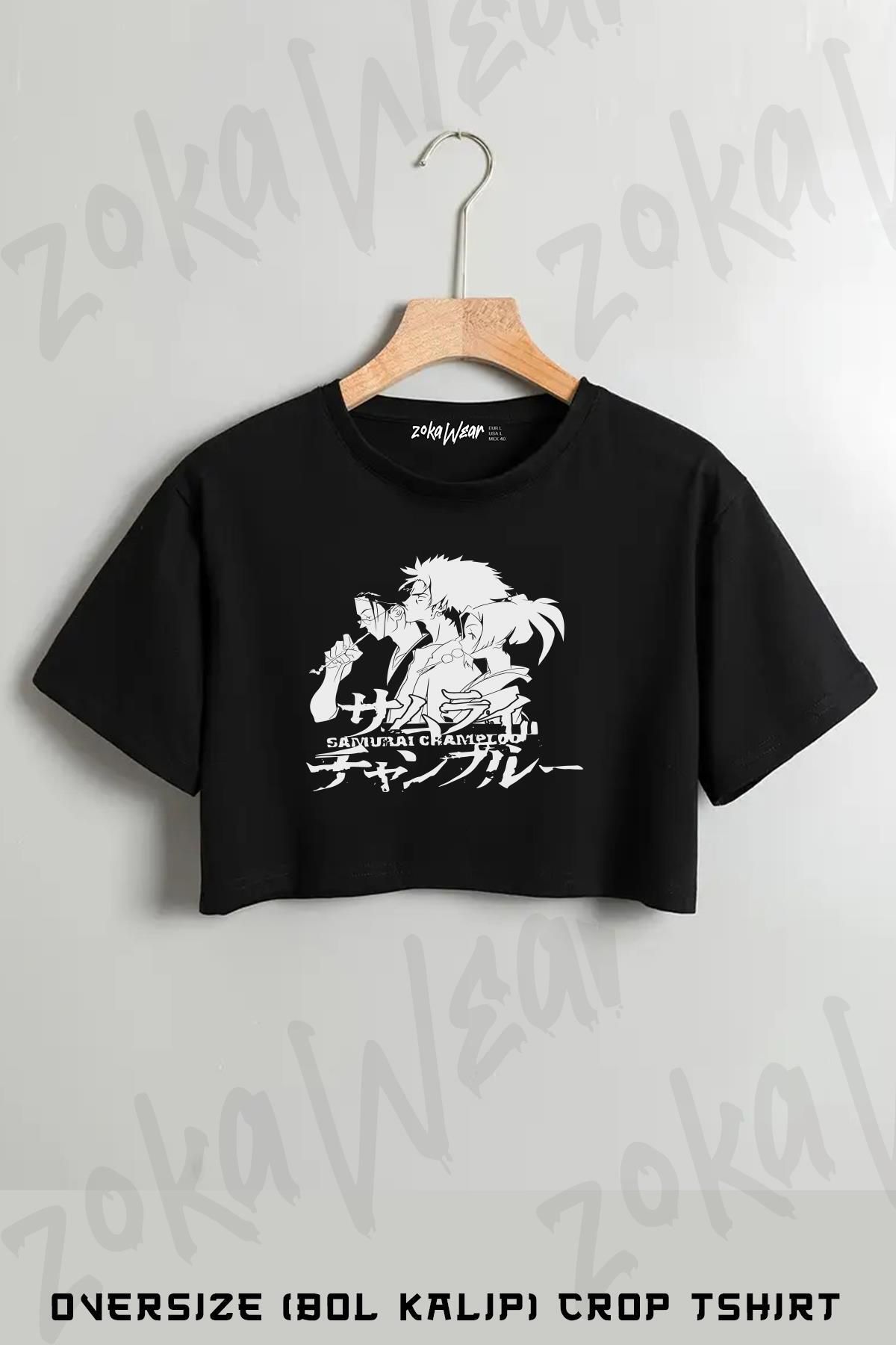 ZOKAWEAR Samurai Champloo Mugen Jin ve Fuu 2 Baskılı Oversize Crop T-Shirt