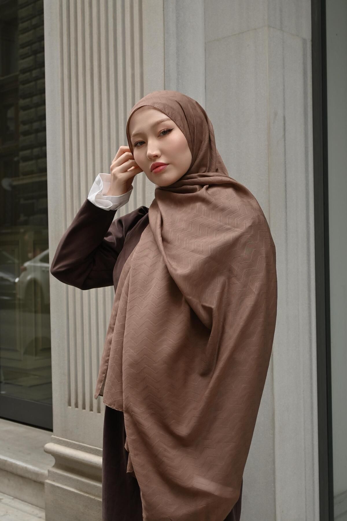 Pull Scarfs Koyu vizon - Zigzag Desen Bambu Jakar