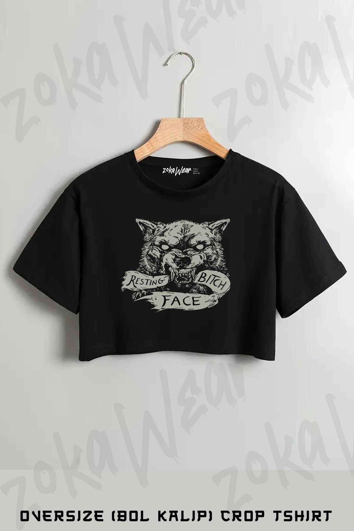 ZOKAWEAR Resting Face Baskılı Oversize Crop T-Shirt