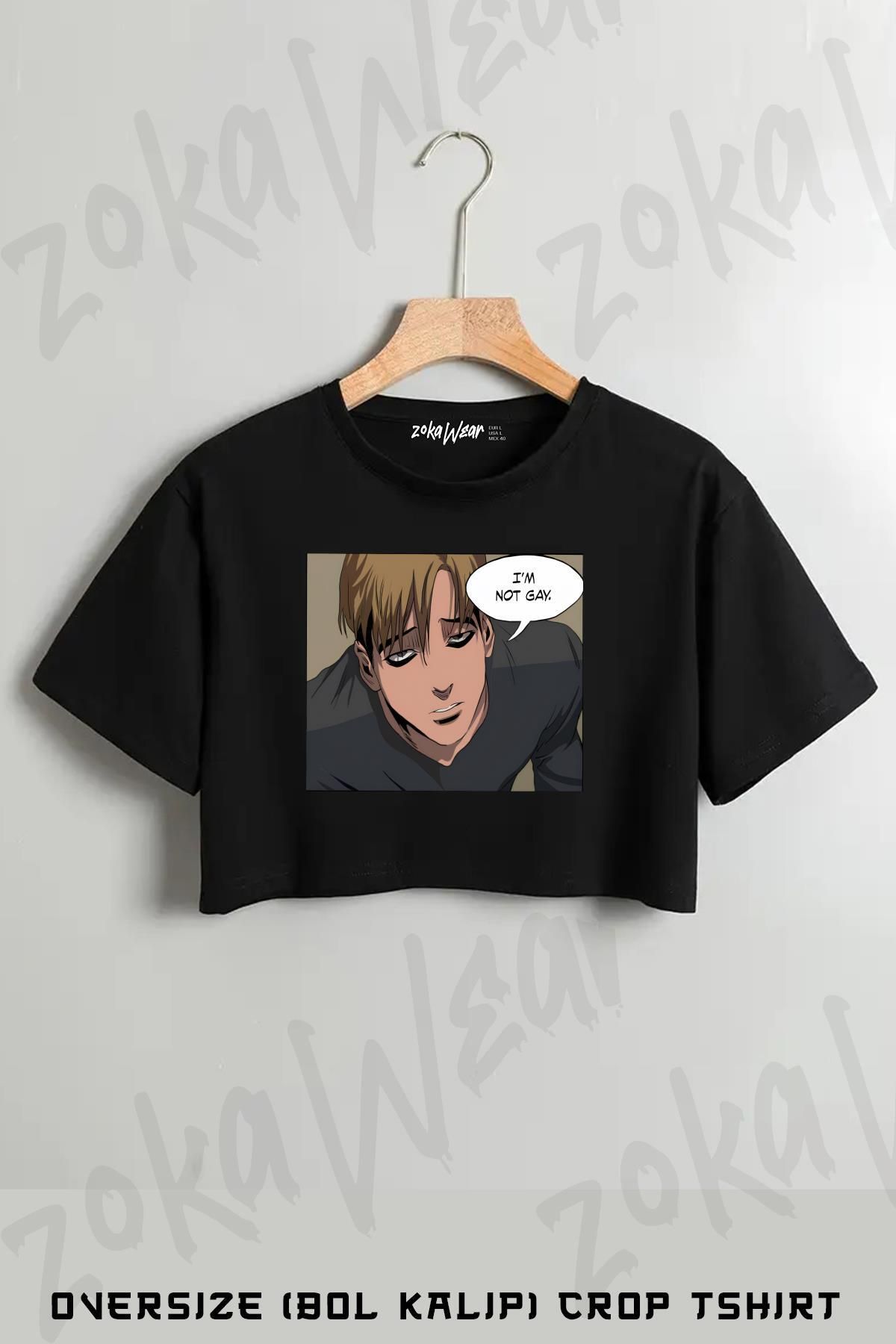 ZOKAWEAR Killing Stalking Sangwoo I'm Not Baskılı Oversize Crop T-Shirt