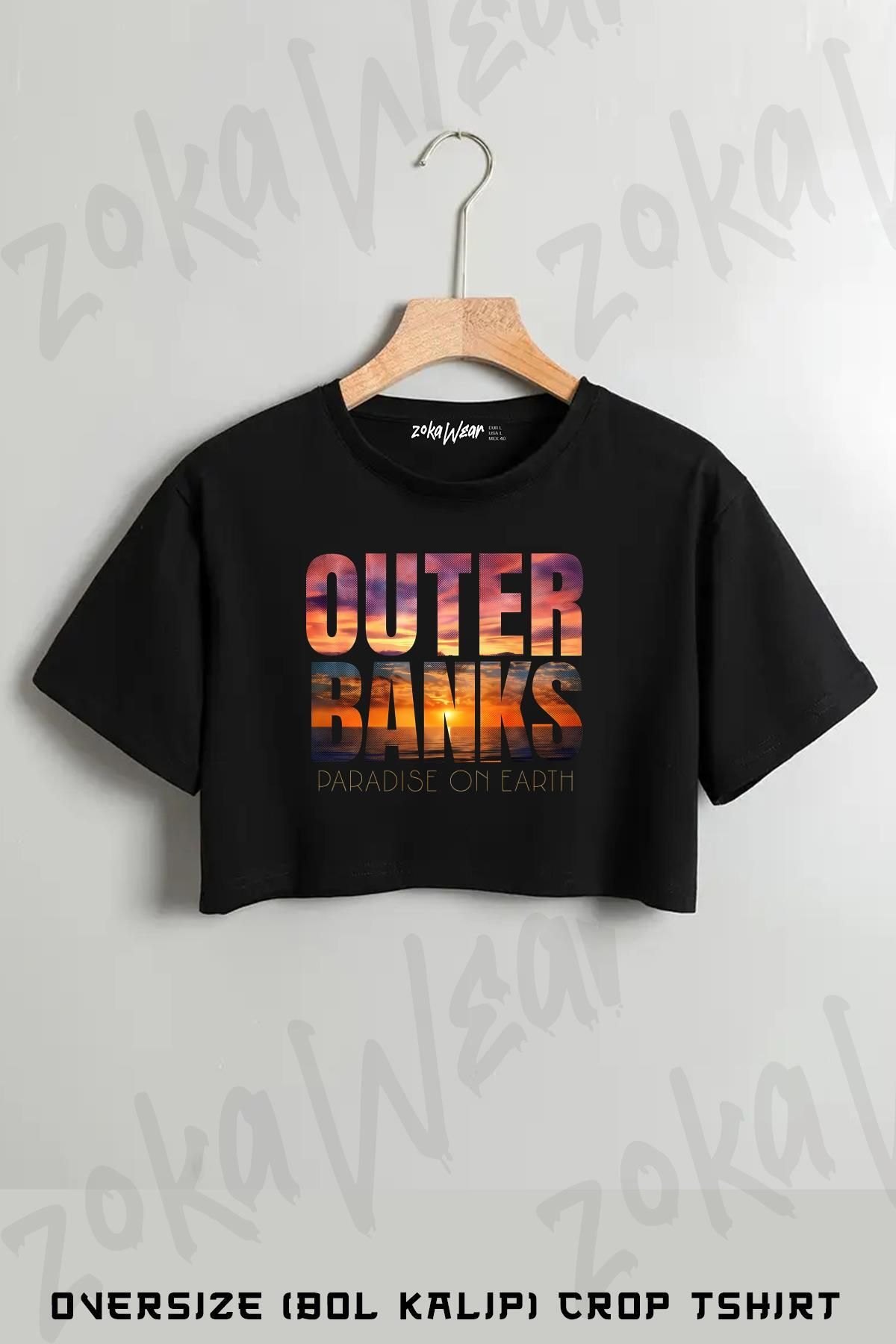ZOKAWEAR Outer Banks Paradise On Earth Baskılı Oversize Crop T-Shirt