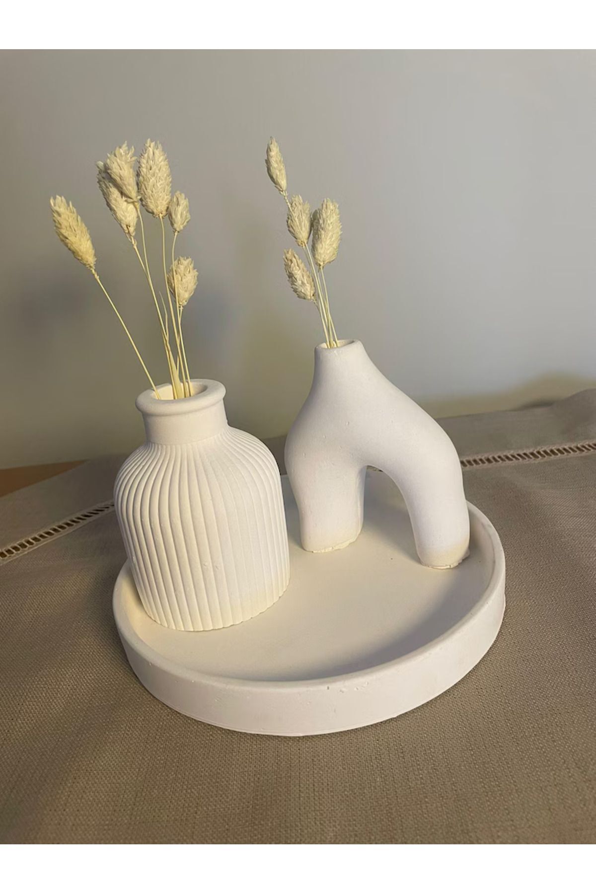 SerenityHaven İskandinav Dekoratif 2Li Vazo ve Tabak Set Obje