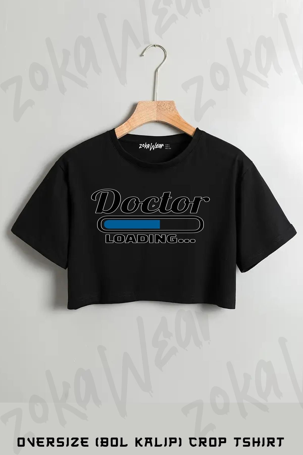 ZOKAWEAR Tıp Okuyanlara Sevgiliye Doktor Baskılı Oversize Crop T-Shirt
