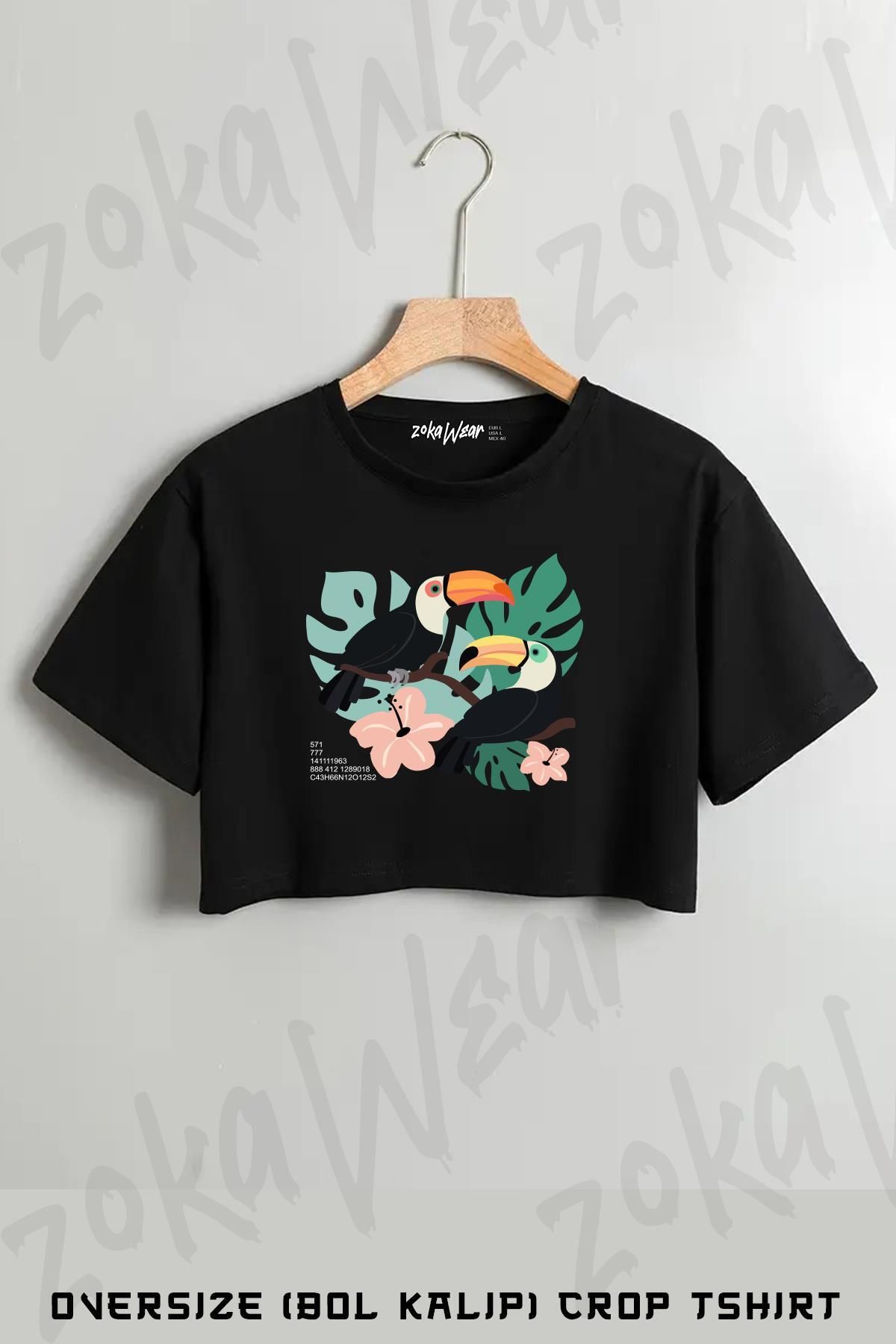 ZOKAWEAR Tukan Kuşu Koşulsuz Sevgi Ruh Eşi Ve Aşk Sayı Baskılı Oversize Crop T-Shirt