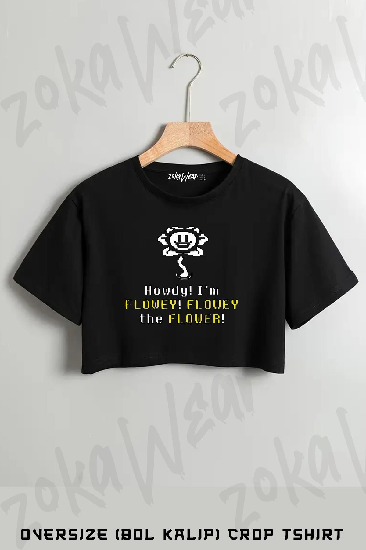 ZOKAWEAR Undertale Flowey Sans Game Oyun Baskılı Oversize Crop T-Shirt