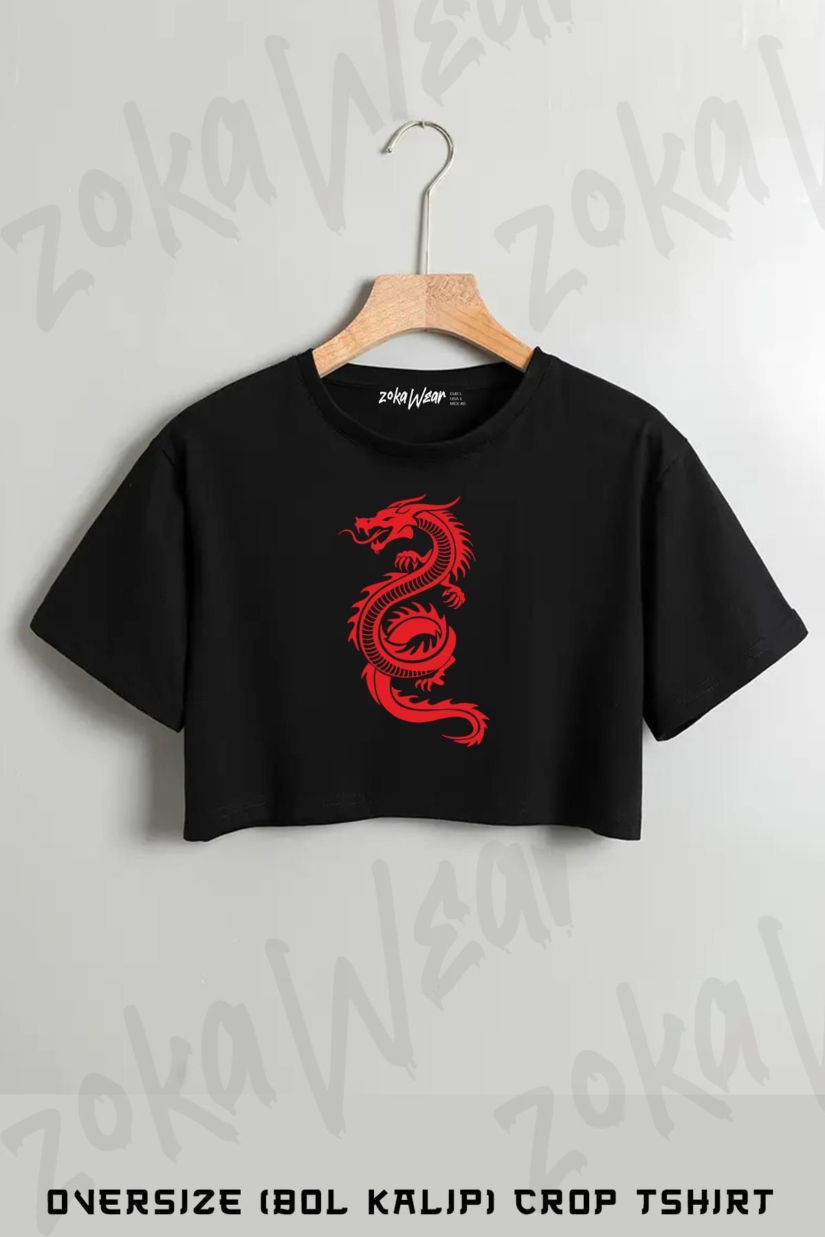 ZOKAWEAR Ejderha v5 Baskılı Oversize Crop T-Shirt