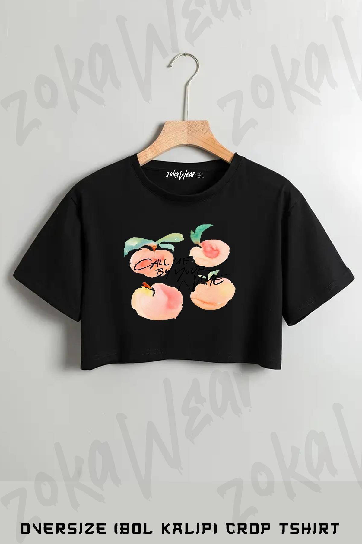 ZOKAWEAR Call Me By Your Name Peaches Baskılı Oversize Crop T-Shirt